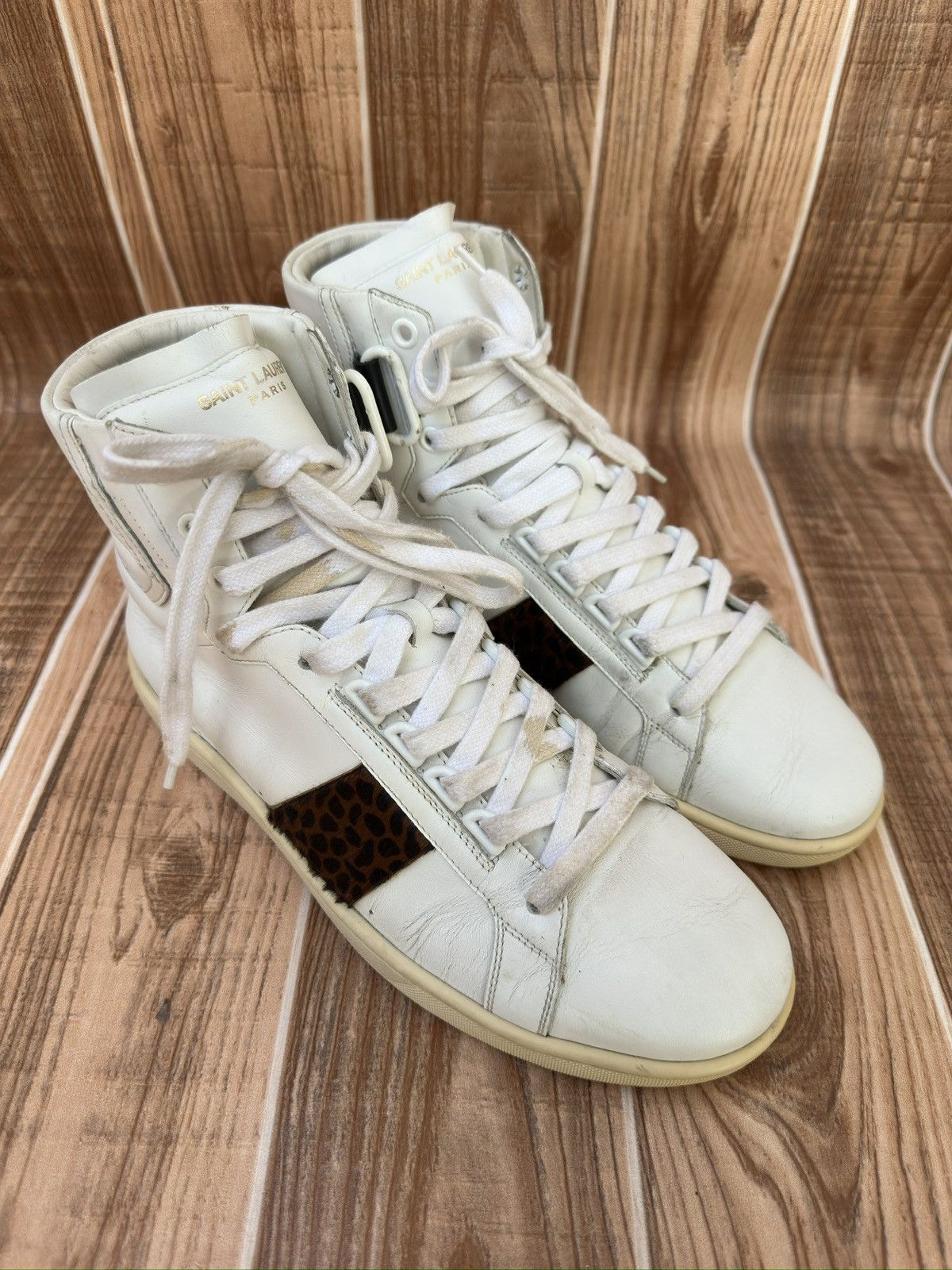 ysl Saint Laurent Paris SL 14/H White Leather Sneakers Studded