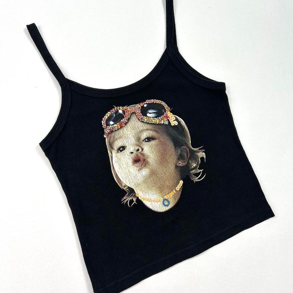 Vintage y2k euro black tank top with print of baby Size S / US 4 / IT 40 - 6 Thumbnail