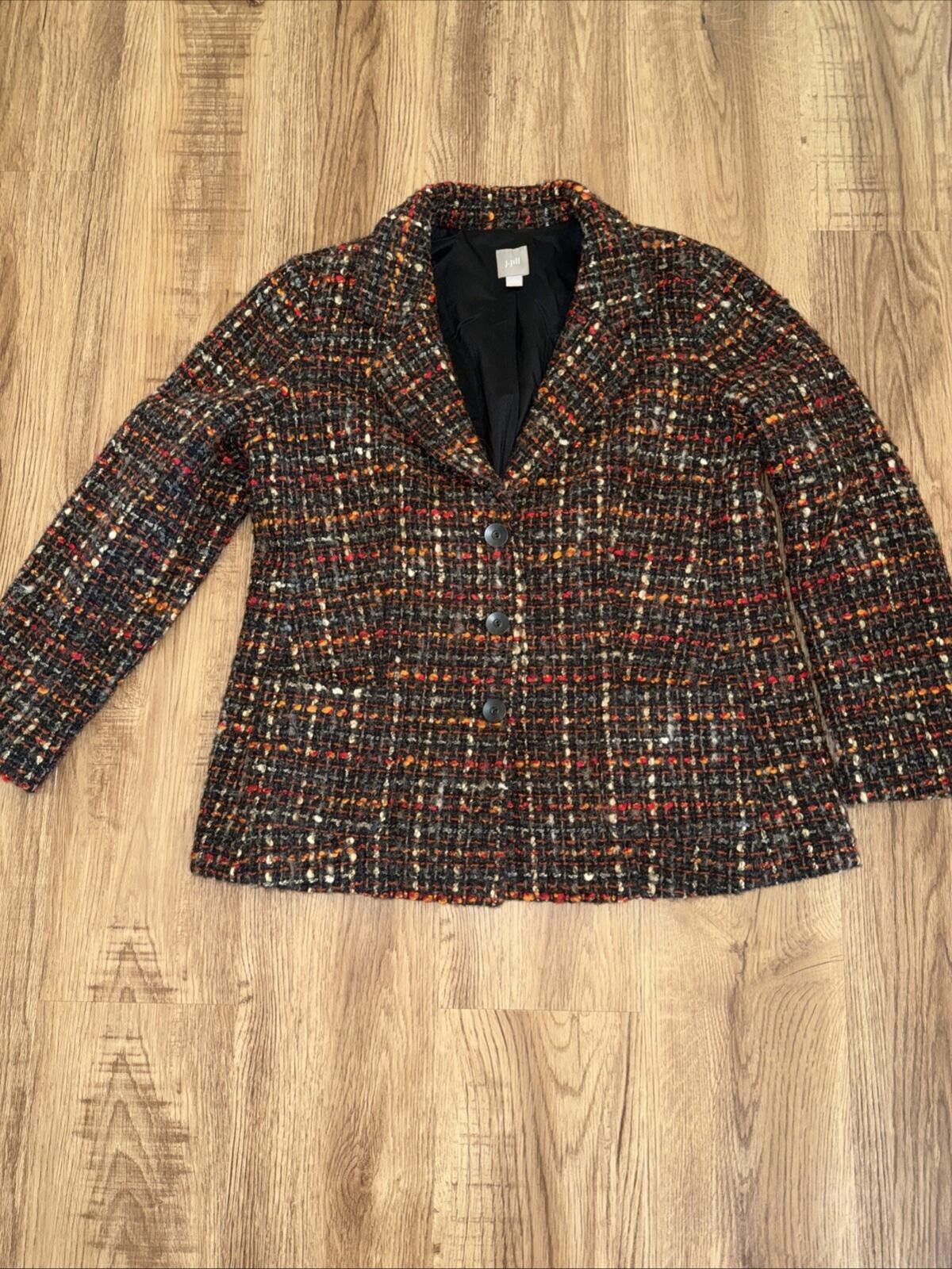 Other J. Jill Women Black Tweed Cotton Wool 3 Button Lined Jacket Size L / US 10 / IT 46 - 1 Thumbnail