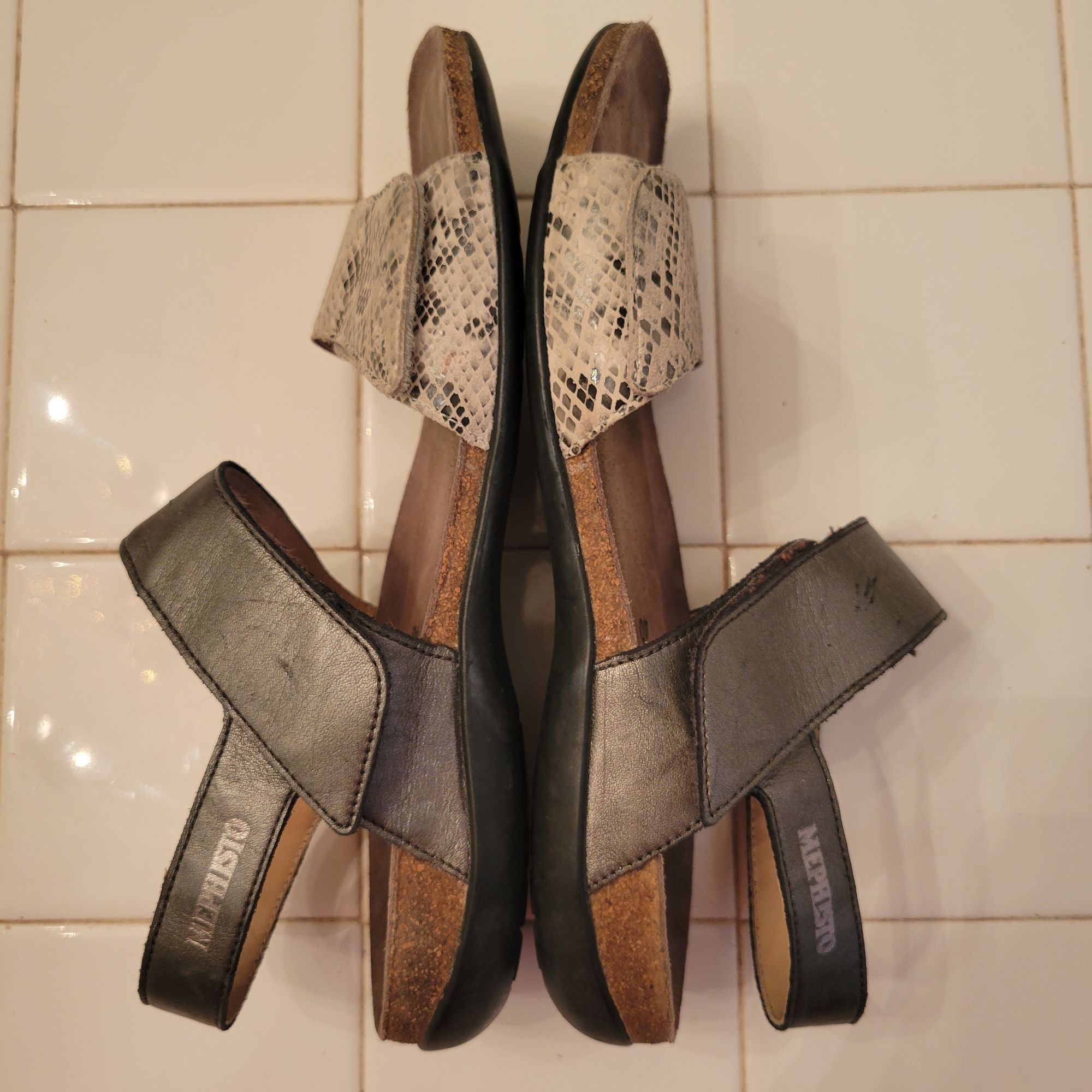 Mephisto Mephisto Cork Footbed Sandals 10 Snakeskin Print Grey Leathe Size US 10 / IT 40 - 6 Thumbnail