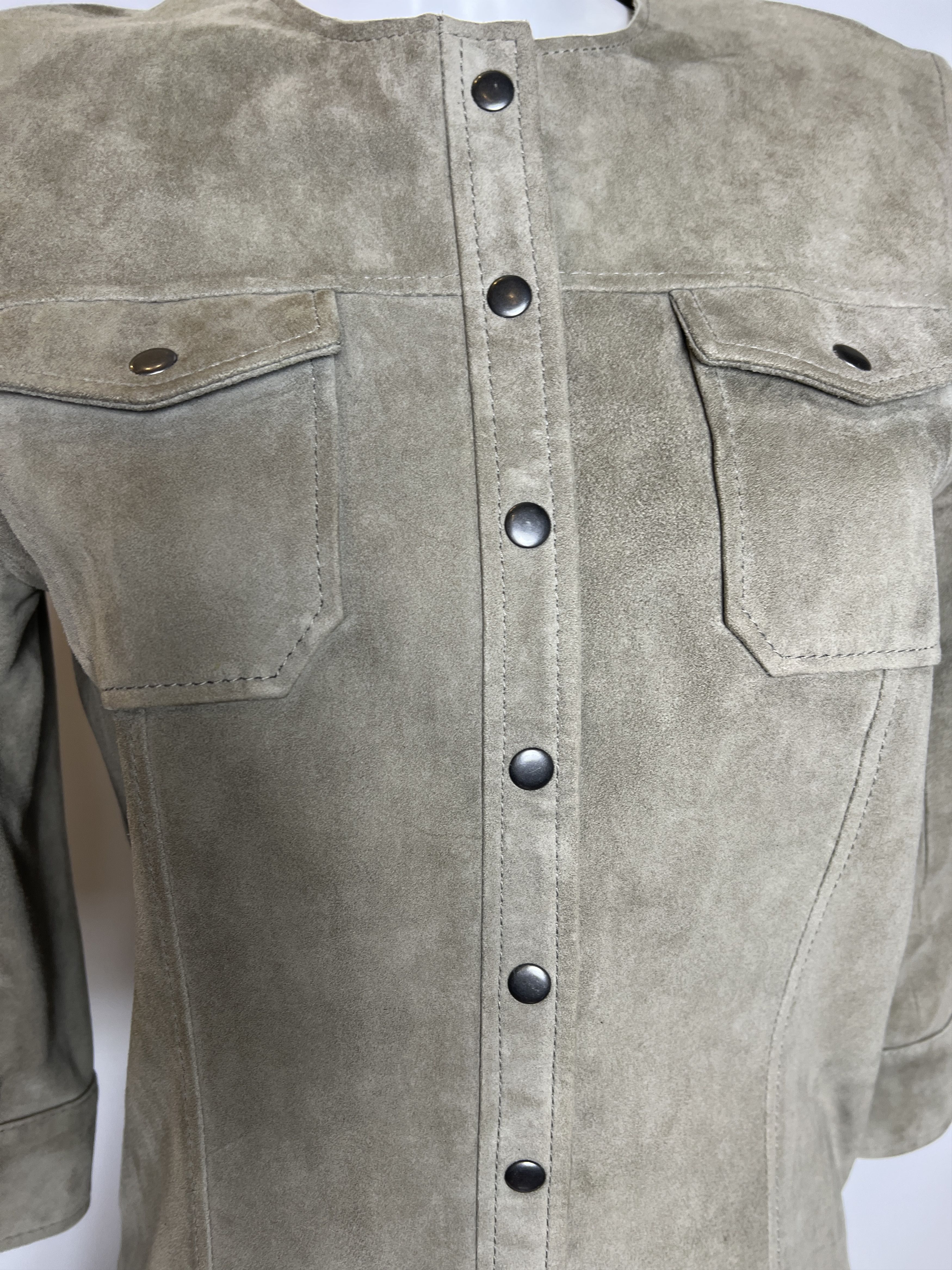 Allsaints ALLSAINTS Women's Beige Suede Leather Top Shirt Jacket Size M / US 6-8 / IT 42-44 - 3 Thumbnail