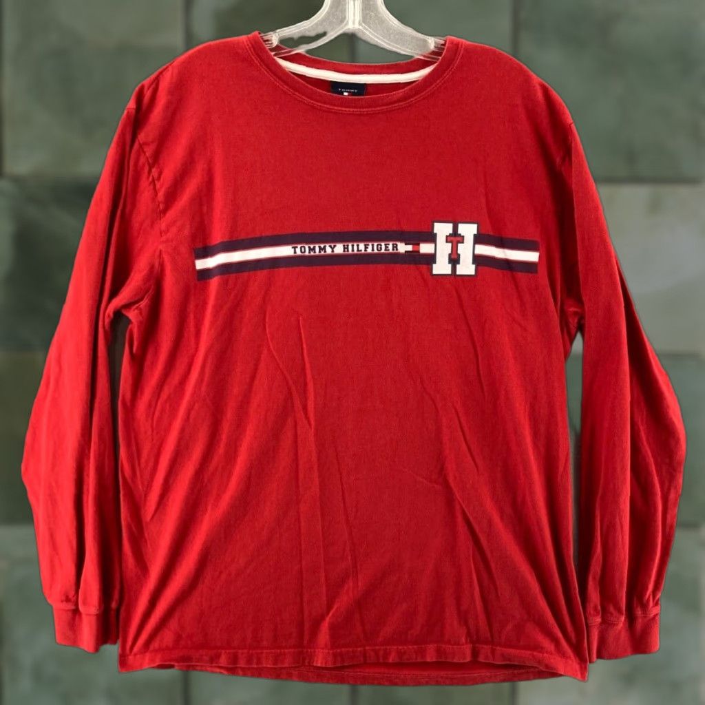 Tommy Hilfiger VINTAGE Tommy Hilfiger Shirt Mens Large Long Sleeve Polo Red 100% Cotton Logo Knit Polo Shirt Tommy Hilfiger Tommy Jeans Rugby Mens L Size US L / EU 52-54 / 3 - 1 Thumbnail