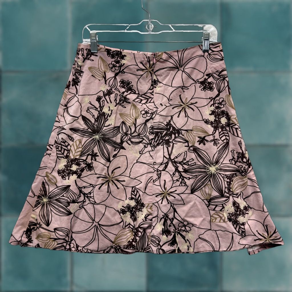 Vintage VINTAGE 90s Y2K Skirt Medium Pink Brown Hibiscus Floral Tropical Lipsy Women M Size 32" / US 10 / IT 46 - 1 Thumbnail