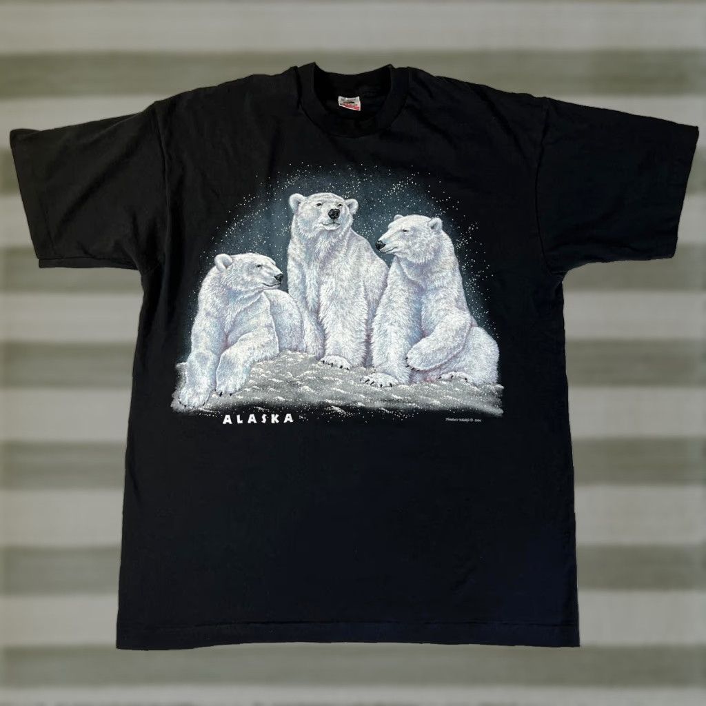 Fruit Of The Loom VINTAGE Fletcher's Wildlife 1994 Alaska Polar Bears T-Shirt Unisex Adults XL Black 90s Fruit of the Loom Cotton T-Shirt Size US XL / EU 56 / 4 - 1 Thumbnail