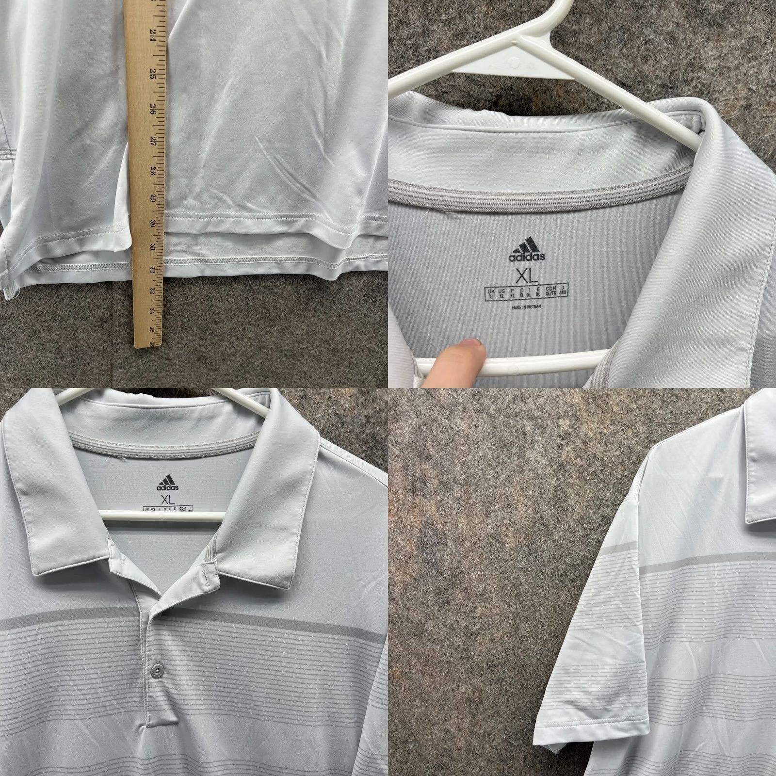 Adidas Adidas Polo Shirt Men XL Grey White Athletic Polyester Ultimate 365 Polo shirts, Regular, Short Sleeve, Button, Logo, Casual Mens Size US XL / EU 56 / 4 - 8 Thumbnail