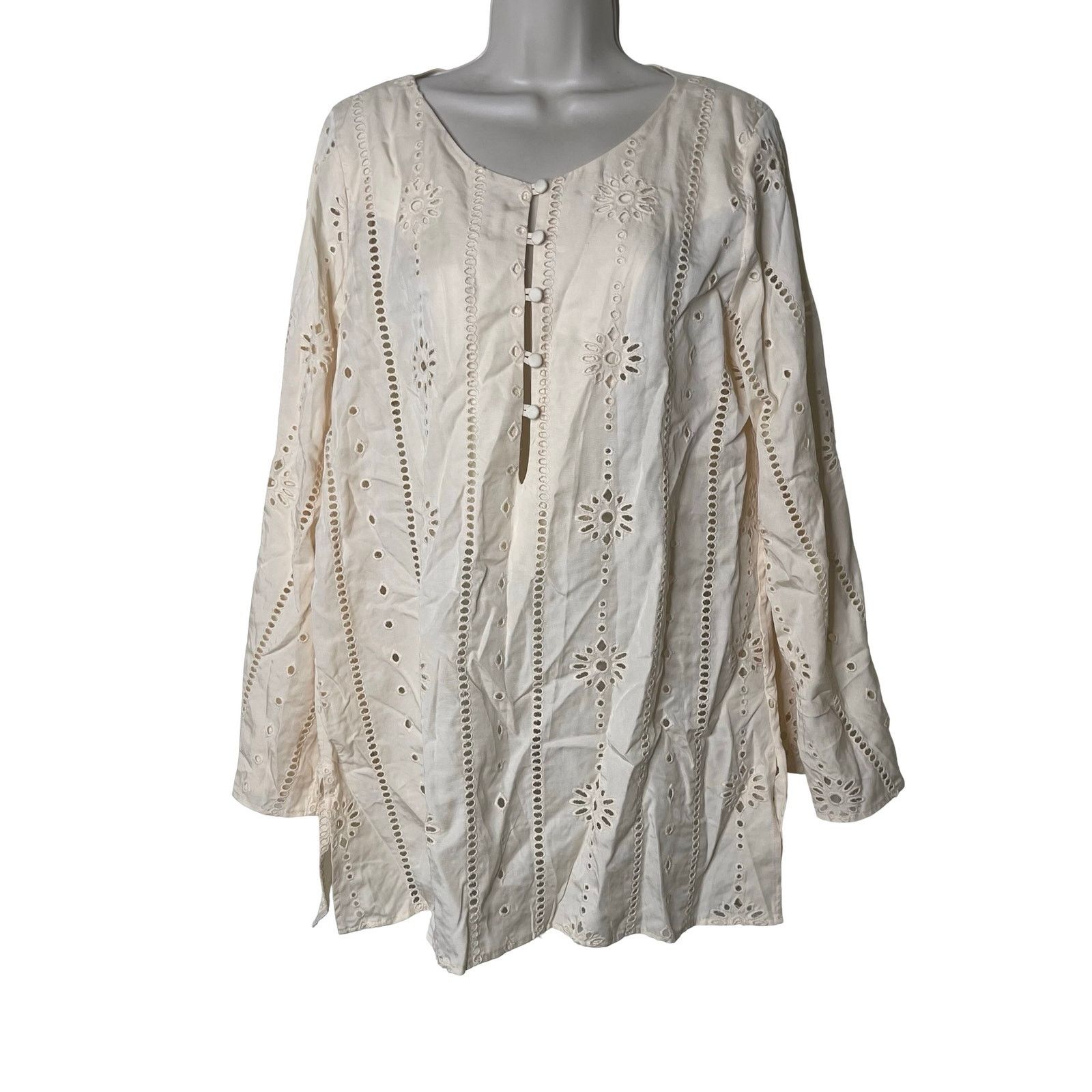 Other JUAN DE DIOS Lisa Cotton Eyelet Maxi Shirt in Beige Cream Size S / US 4 / IT 40 - 5 Thumbnail