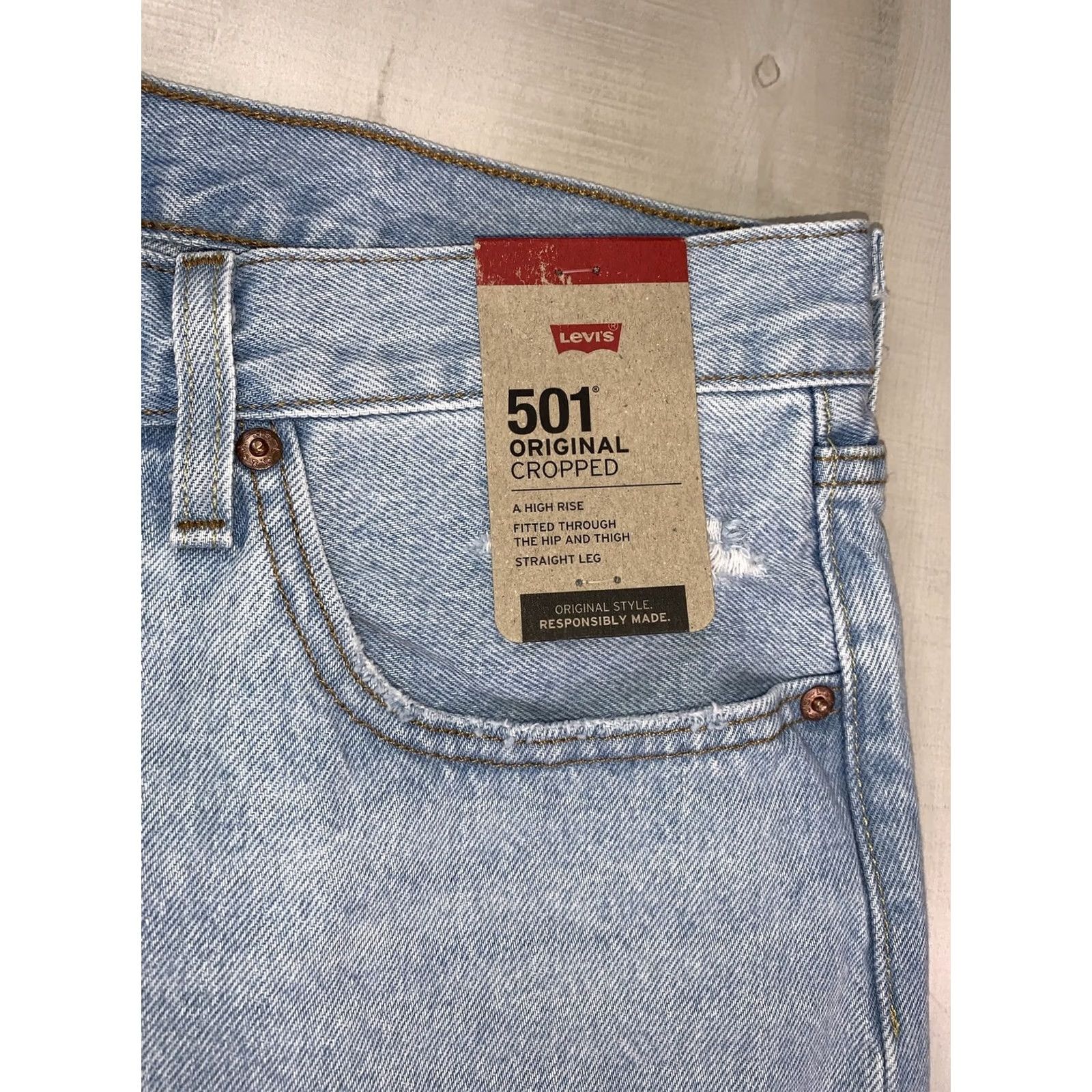 Levi's Levi’s 501 Original Cropped High Rise Distressed Denim Jeans Women’s 31x26 NWT- Size 24" / US 00 / IT 34 - 6 Thumbnail