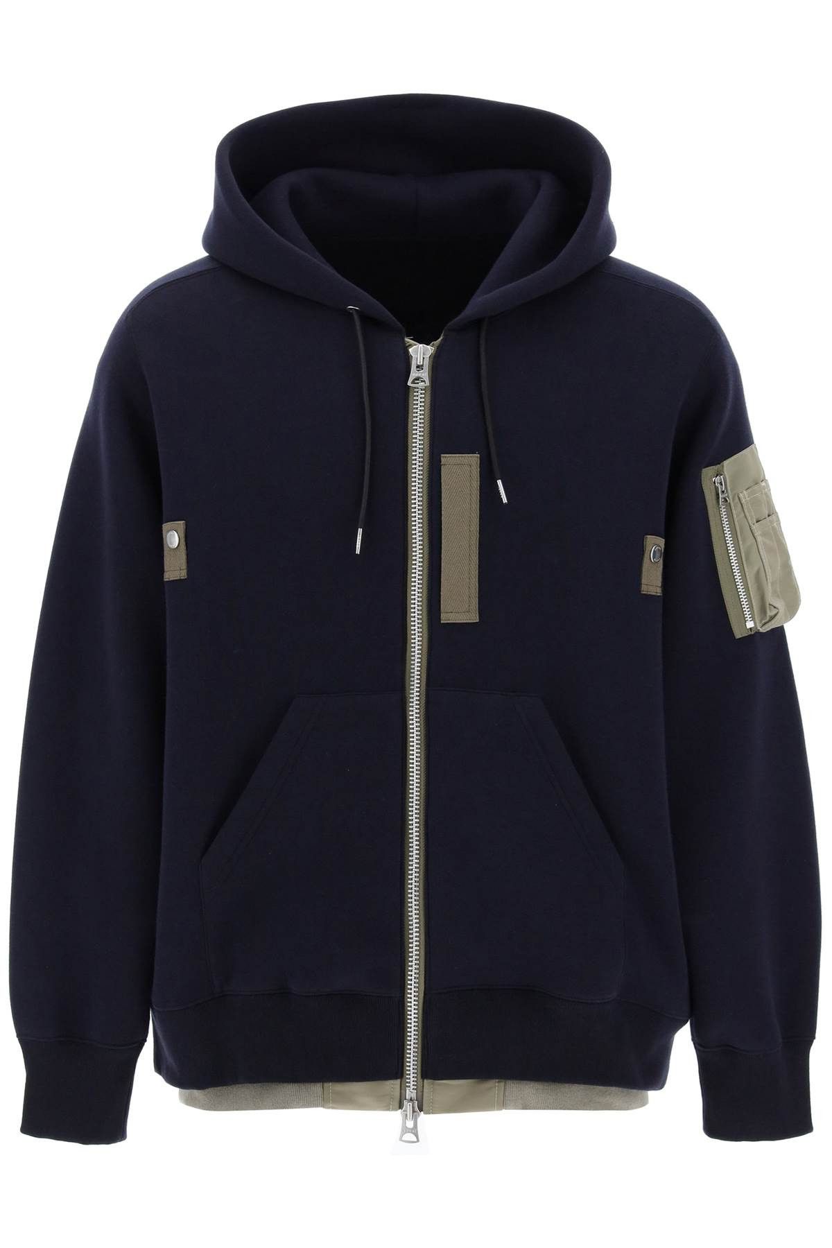 image of Sacai Full Zip Hoodie With Contrast Trims in Navy, Men's (Size Medium)