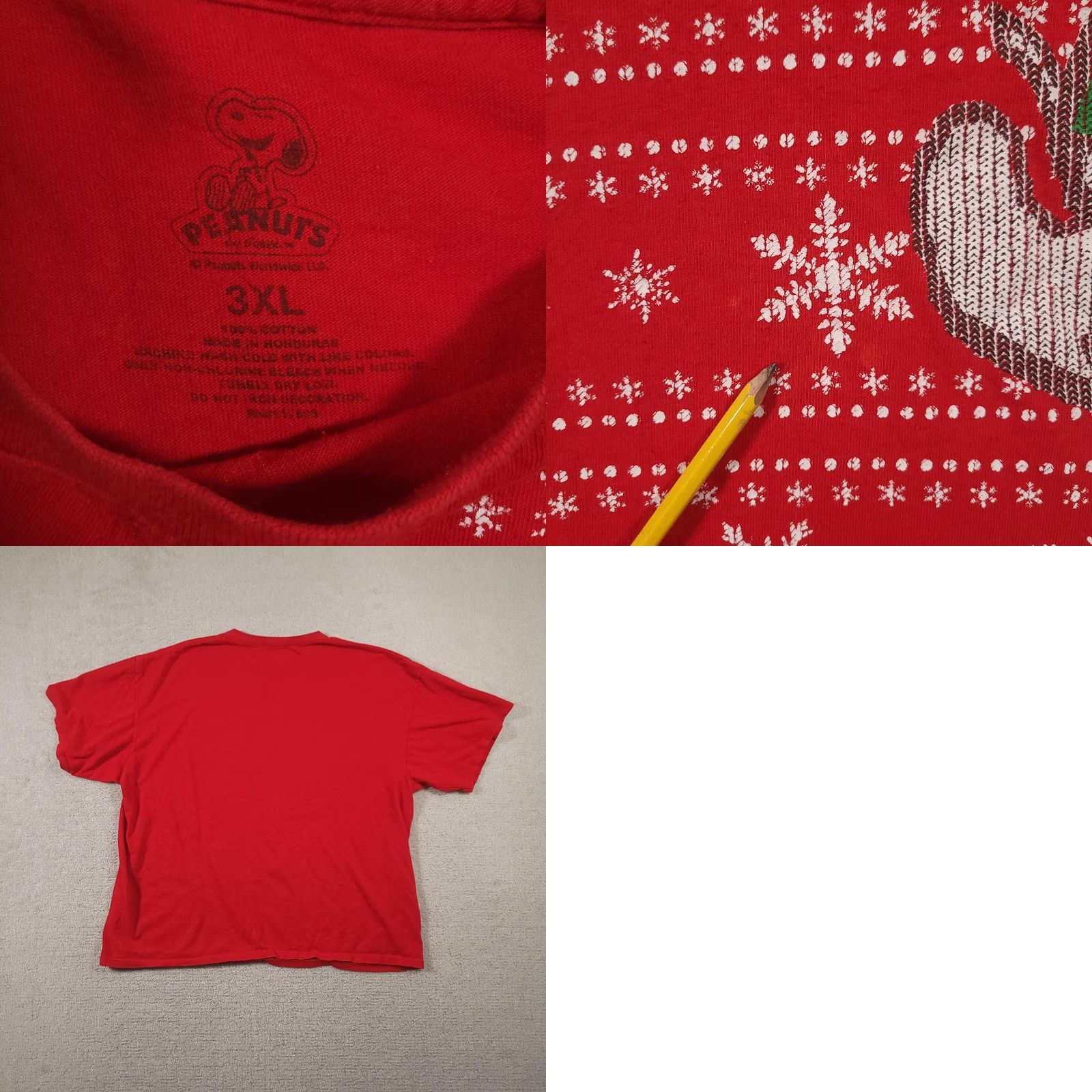 Vintage Peanuts Snoopy Christmas Shirt Mens 3XL Red Ugly Sweater Style Graphic Tee Size US XXL / EU 58 / 5 - 8 Thumbnail