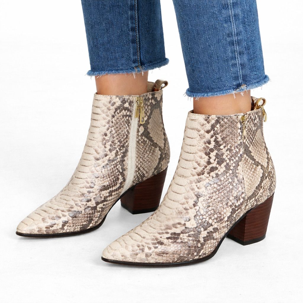 Franco Sarto Shay Cream/Brown Snakeskin Roccia Leather Ankle Boot Size US 10 / IT 40 - 1 Thumbnail