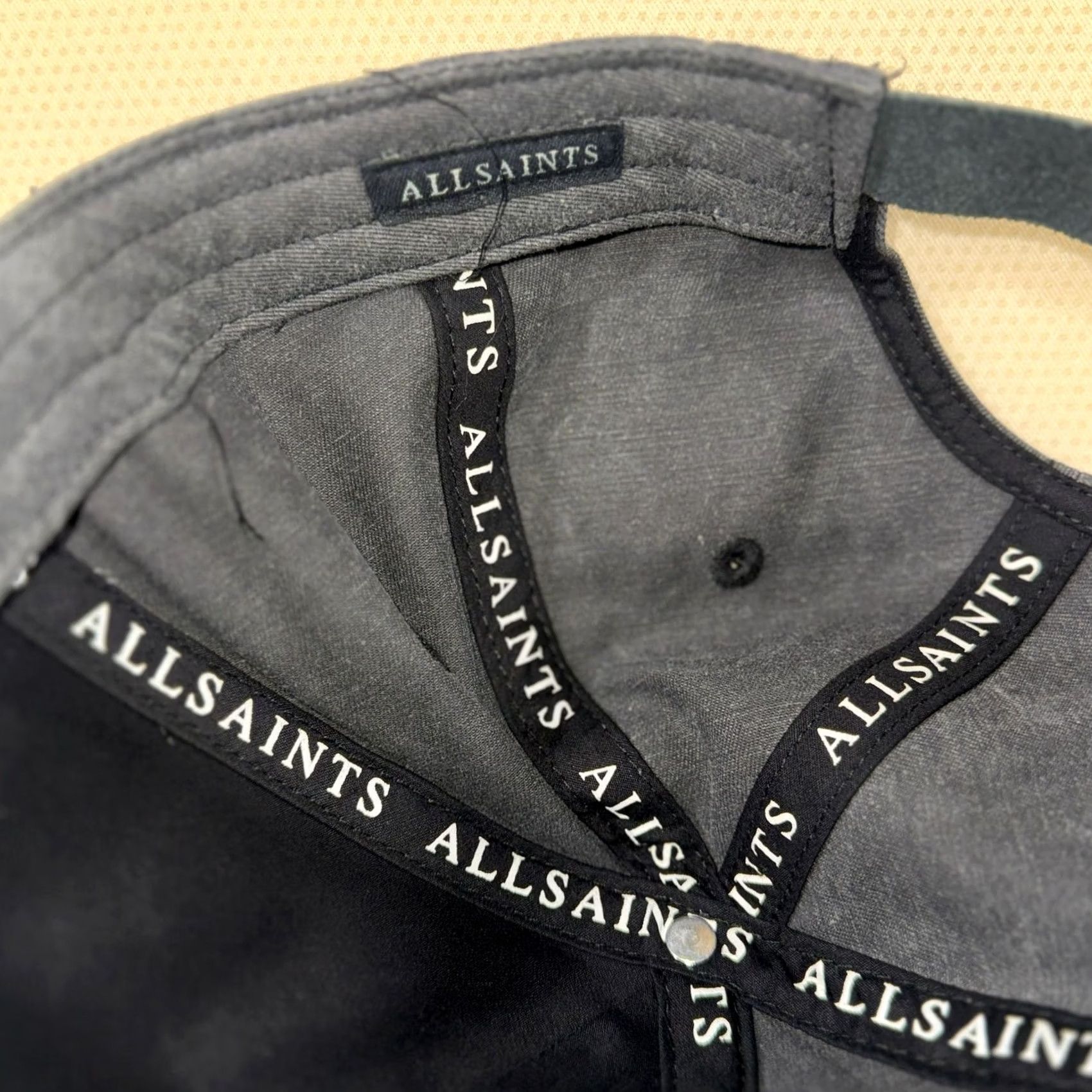 Allsaints AllSaints Baseball Cap Washed Black Embroidered Logo Designer Casual Adjustable One Size Cotton Twill Unisex Adults Size ONE SIZE - 3 Thumbnail