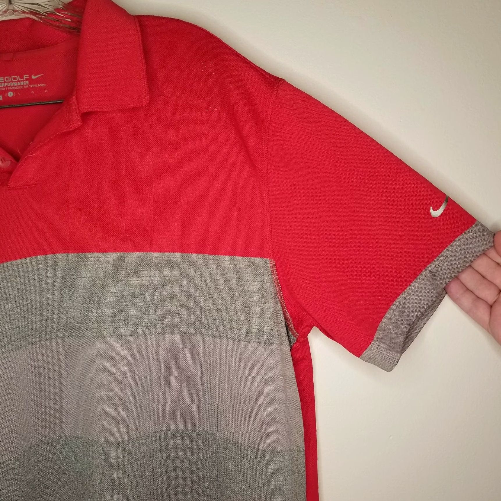 Nike Nike Golf Dri-Fit Polo Shirt Gray Red Short Sleeve Adult Large Performance Golf Mens Size US L / EU 52-54 / 3 - 2 Thumbnail