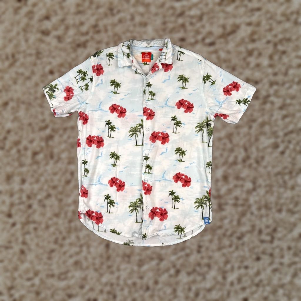 Vintage VINTAGE Free Planet Shirt Mens L White Floral Palm Tree AOP Button Up Rayon Blend Size US L / EU 52-54 / 3 - 1 Thumbnail