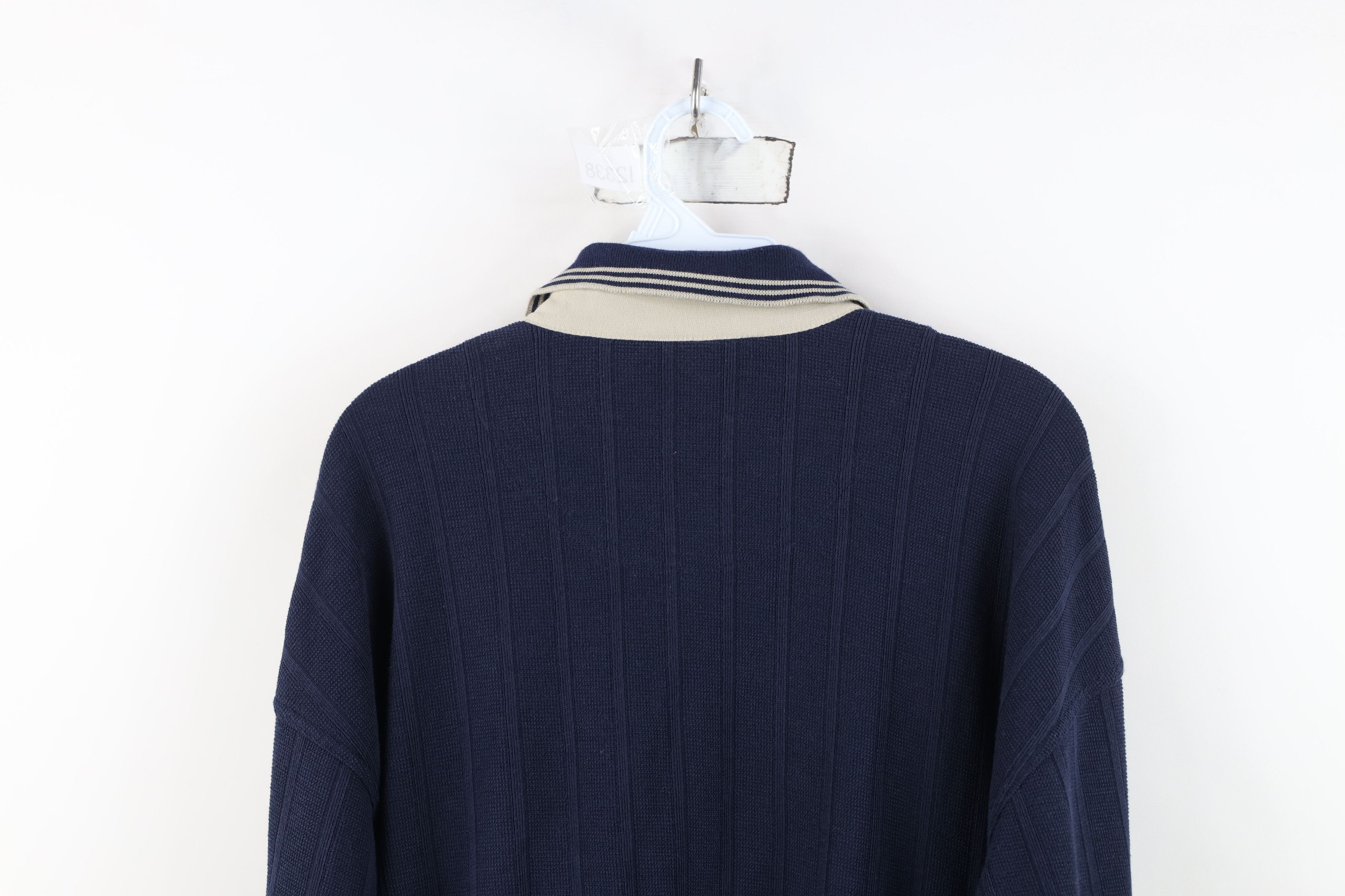 Vintage Vintage 90s Streetwear Waffle Knit Long Sleeve Polo Blue Size US L / EU 52-54 / 3 - 11 Thumbnail