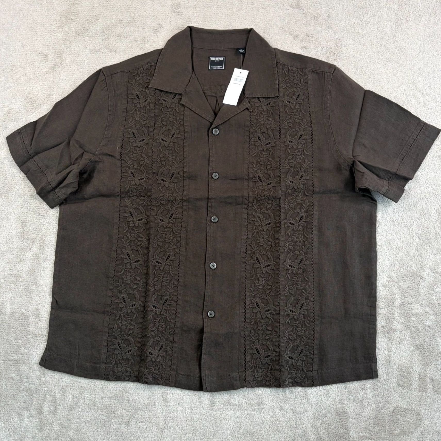 Todd Snyder Todd Snyder Cropped Embroidered Linen Camp Collar Shirt in Caviar Large NWT Size US L / EU 52-54 / 3 - 6 Thumbnail
