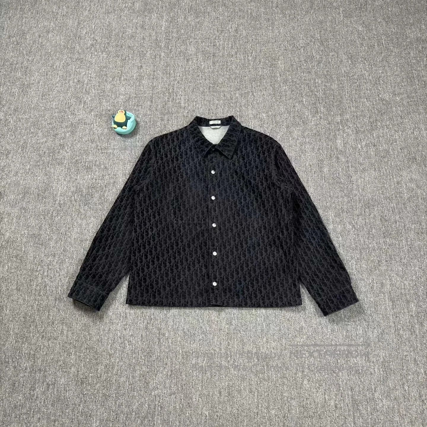 Dior Navy Blue Flocked All-over Print Shirt Jacket.