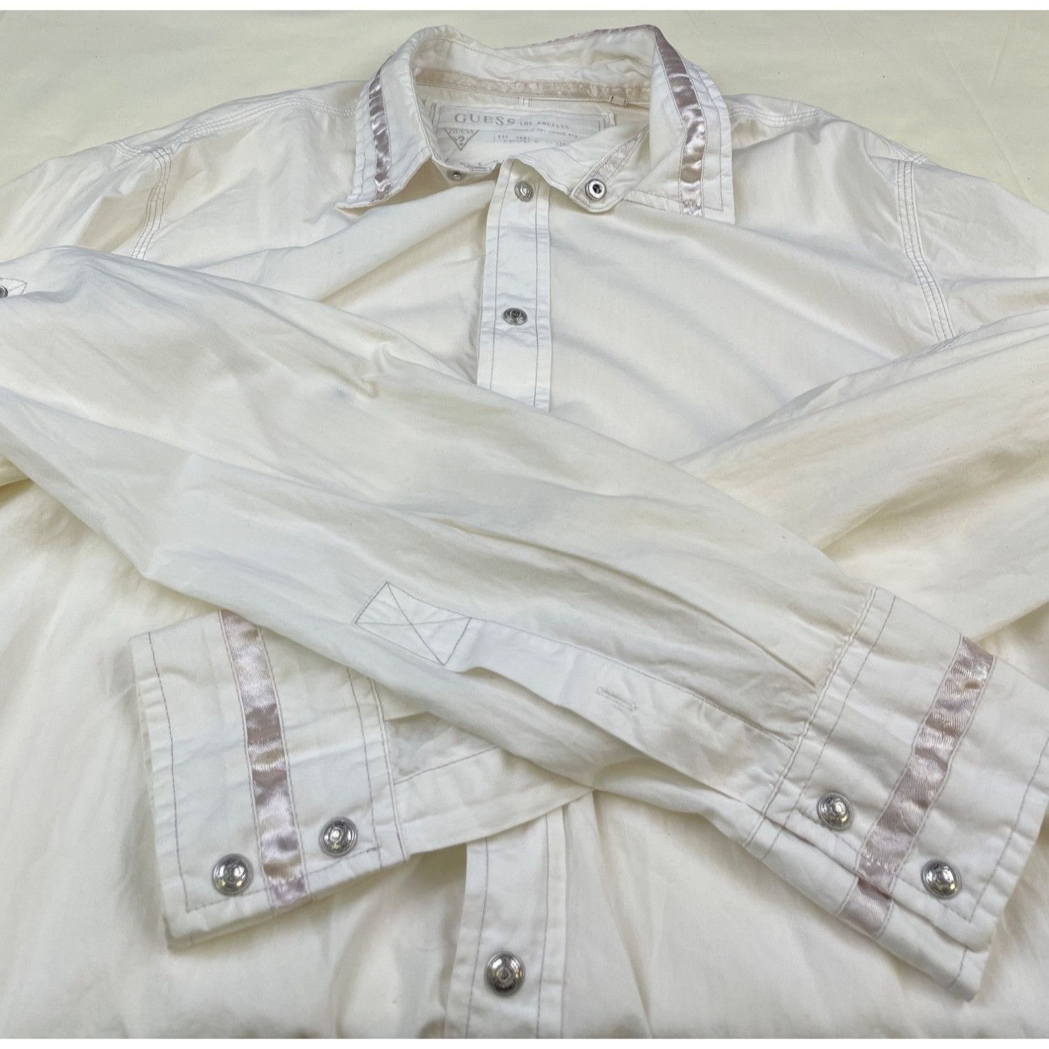 Guess Guess Women's off White Snap Button up Shirt Long Sleeve Siz Size L / US 10 / IT 46 - 7 Thumbnail