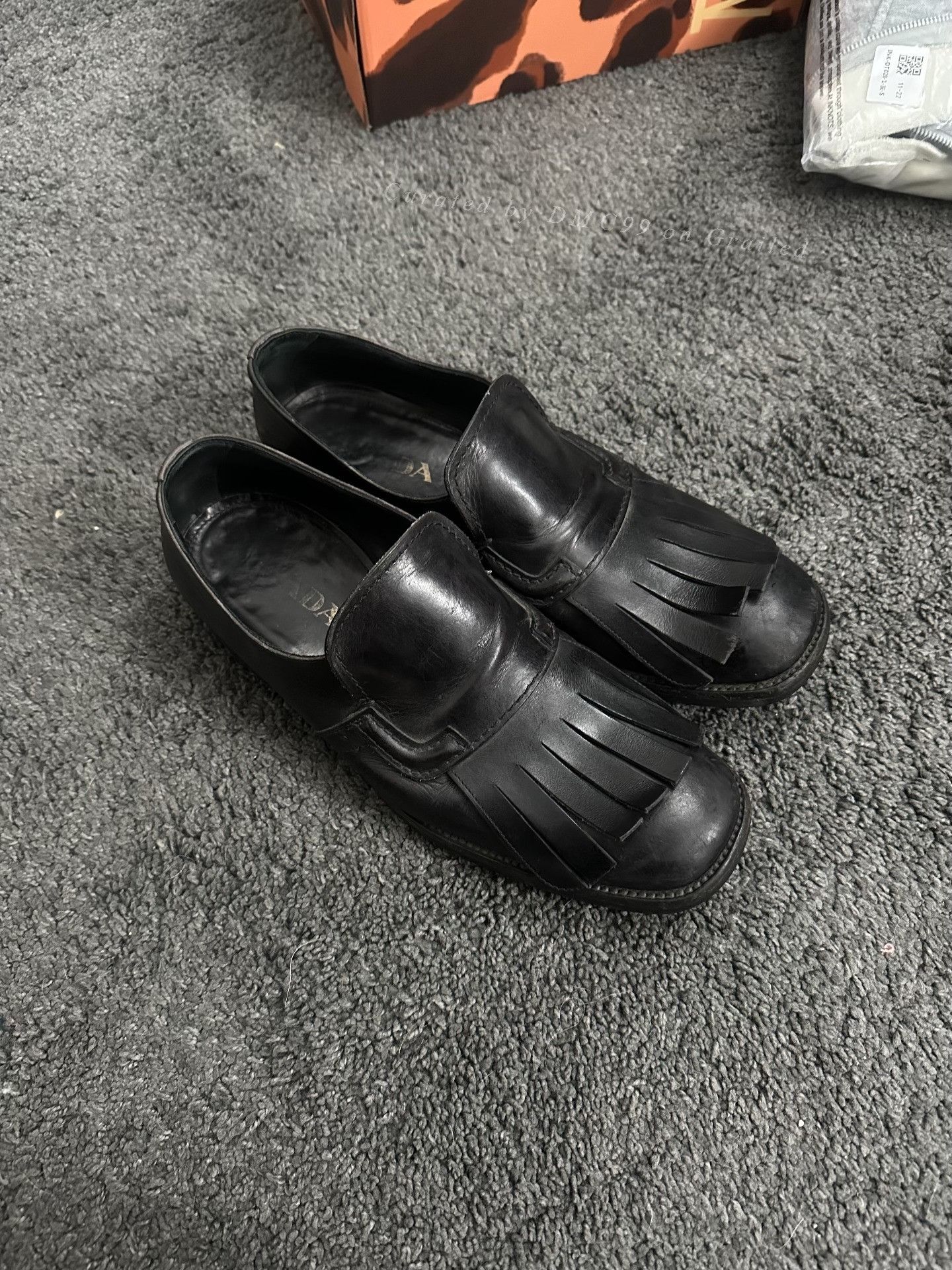 Prada × Vintage Vintage Prada Loafers 90s Square Toe Moc Leather