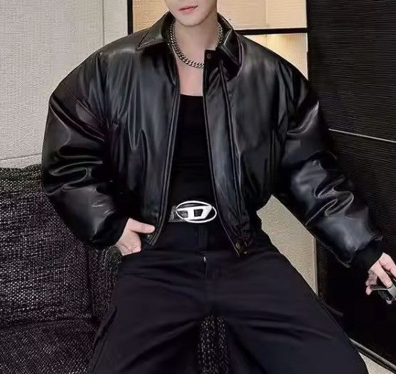 Japanese Brand CROPPED Vegan Leather Bomber Jacket - Boxy Streetwear Puffer Size US L / EU 52-54 / 3 - 4 Thumbnail