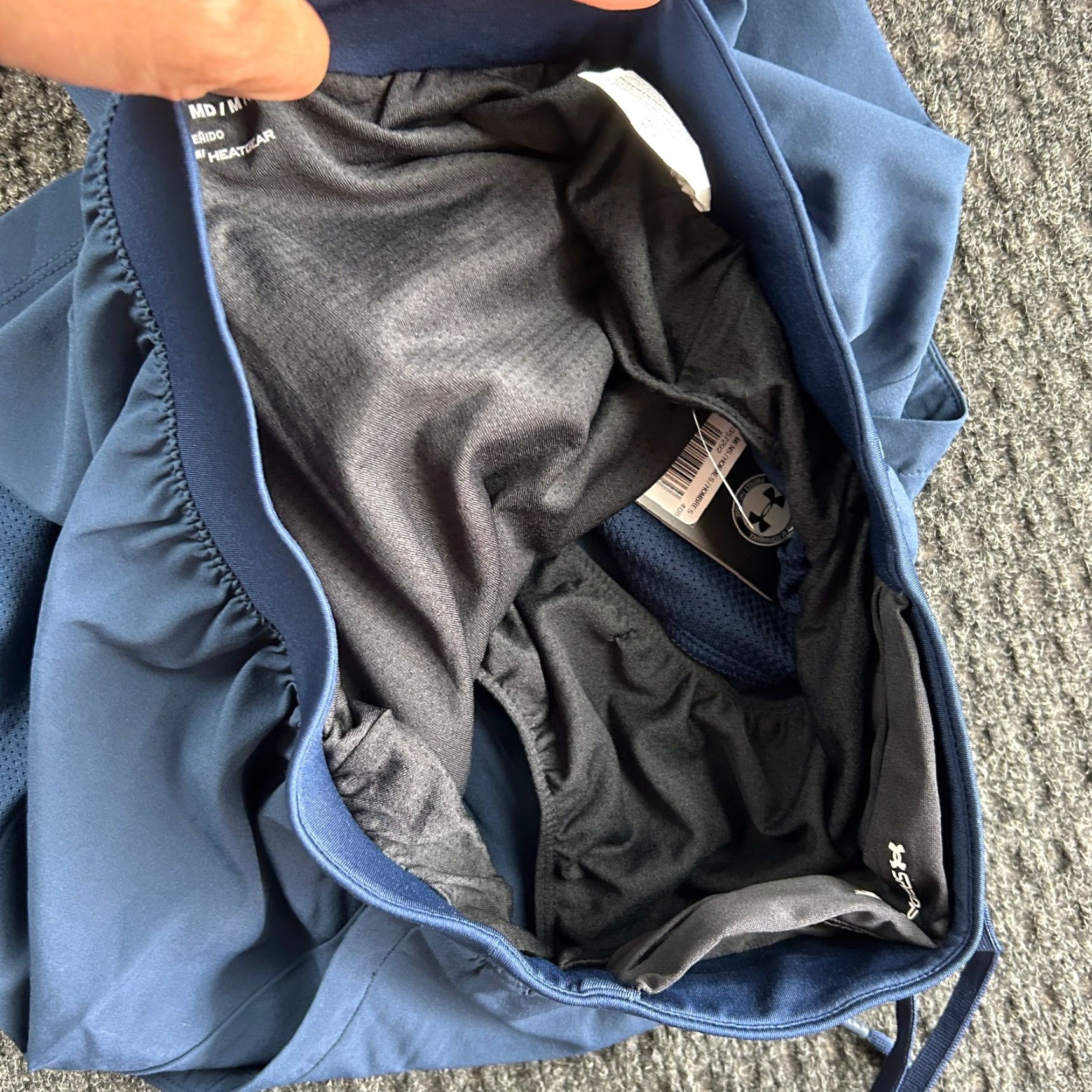 Under Armour Mens Shorts Blue M Fitted Heat Gear Built In Briefs Speed Pockets