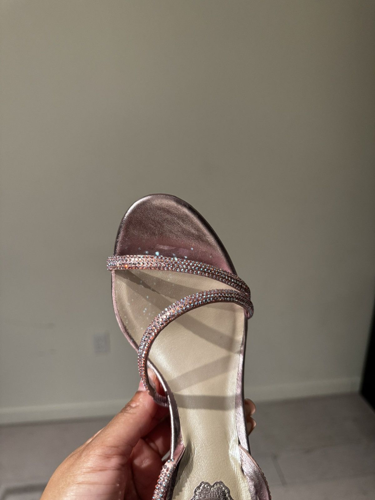 Rene Caovilla Renee Caovila Pink Satin Lamb Crystal Strappy Heels Size US 7 / IT 37 - 6 Thumbnail