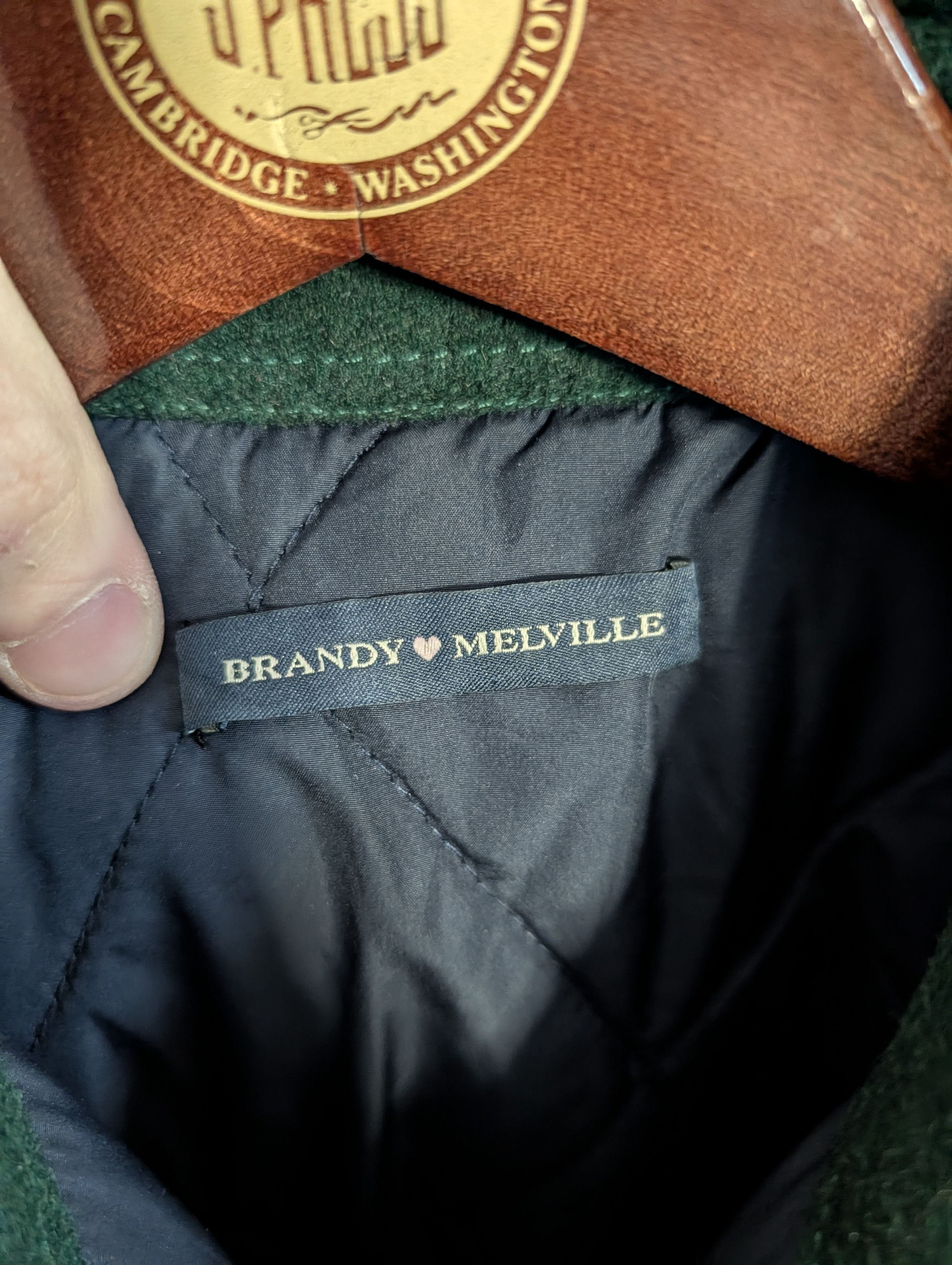 Brandy Melville Green wool quilted lining boyfriend fit short jacket Size ONE SIZE - 8 Thumbnail