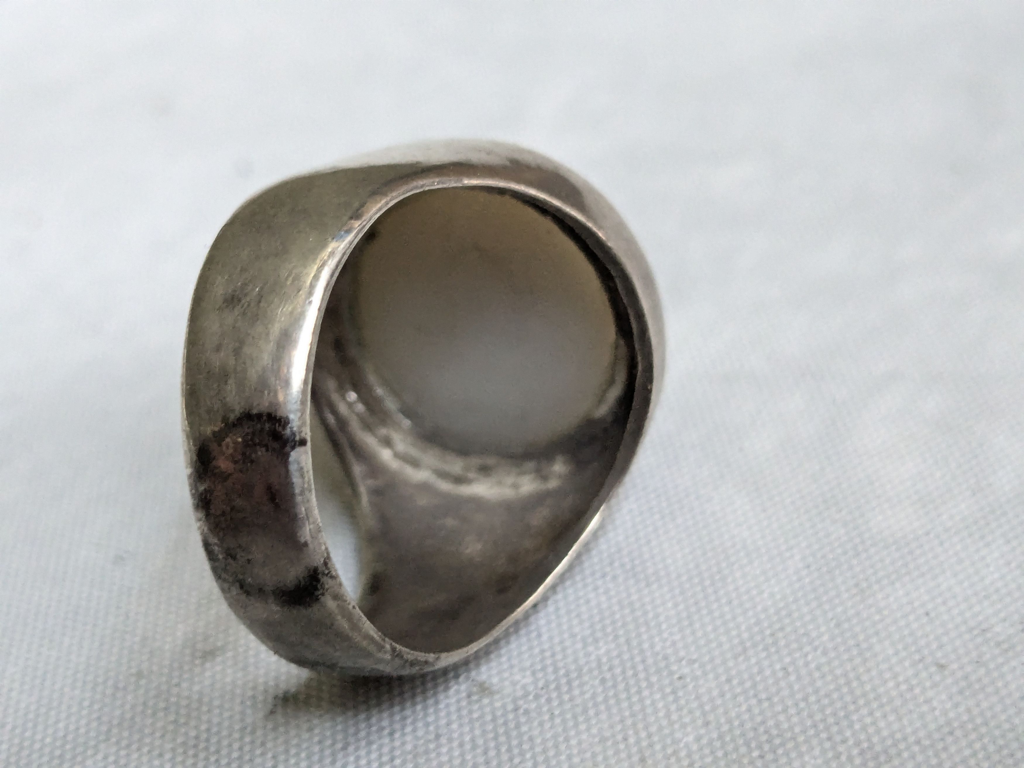 Jewelry Vintage .900 Silver Ring White Agate Round Cabochon 15.5 Size ONE SIZE - 6 Thumbnail