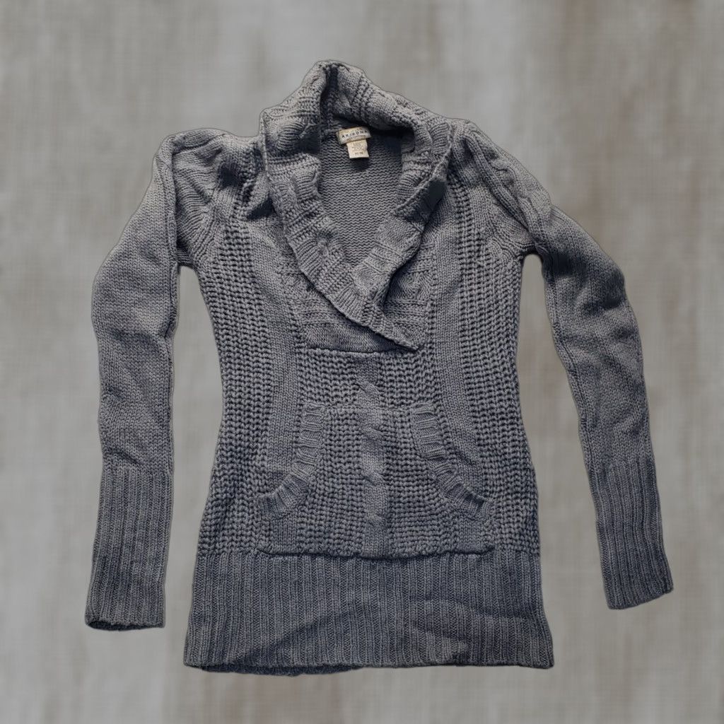 Vintage AriZona Sweater Gray V-Neck Cable-Knit Long Sleeve Adult Womens M Medium Size M / US 6-8 / IT 42-44 - 1 Thumbnail