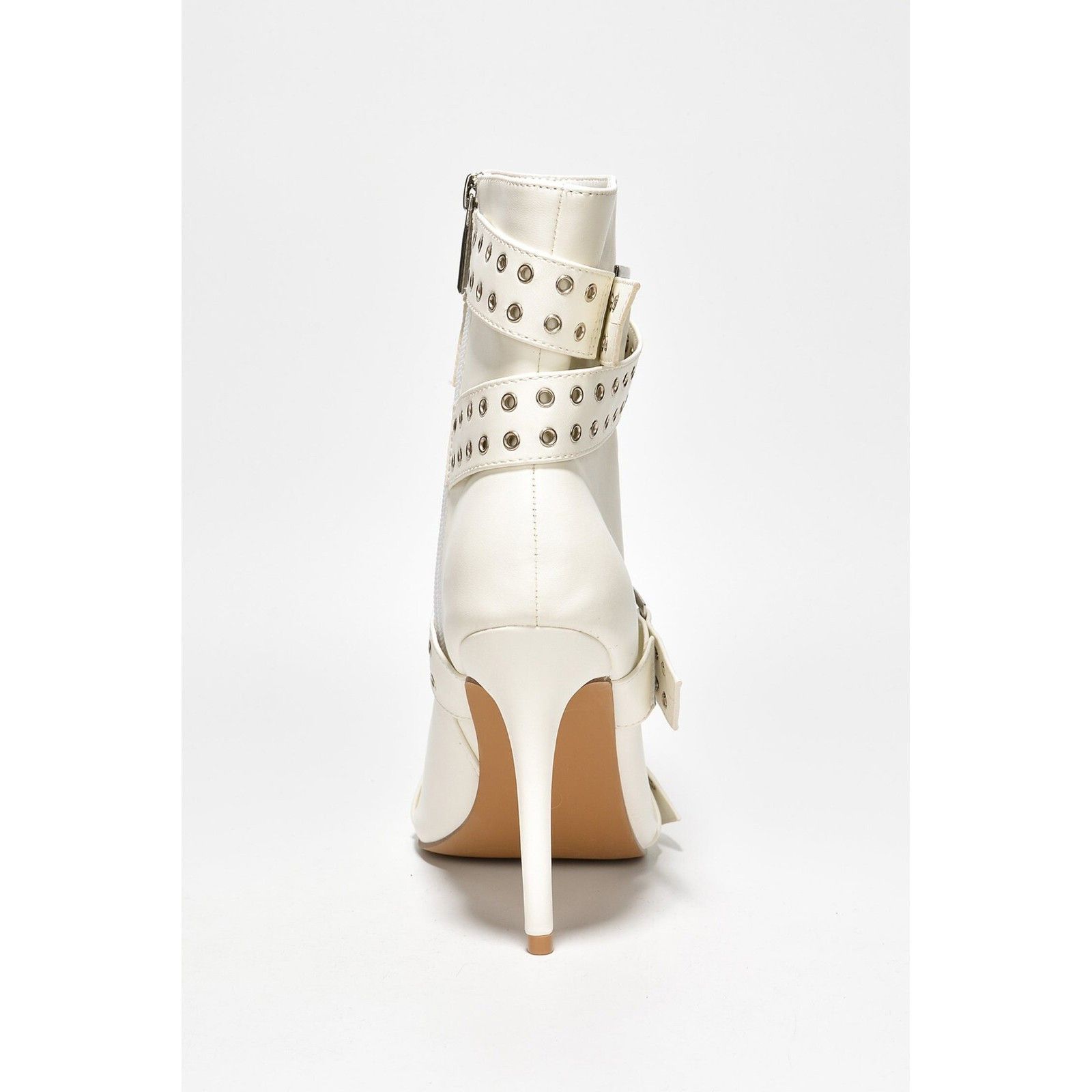 Other Slay Belt Strap Open Toe Ankle Boots Sexy Stiletto Heels Whi Size US 8.5 / IT 38.5 - 3 Thumbnail