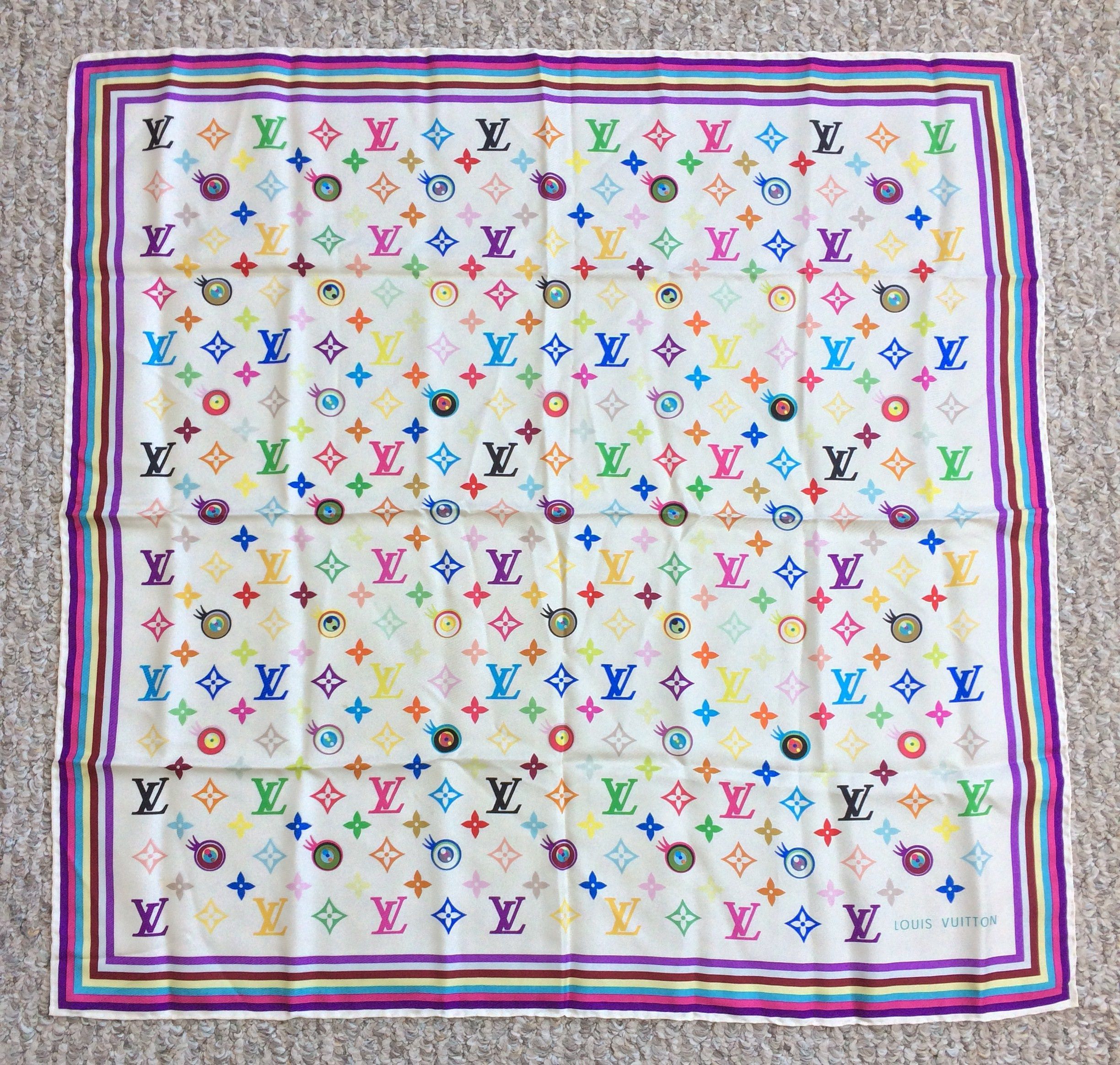 image of Louis Vuitton S/s 2003 Vuitton Murakami Multicolor Monogram Silk Scarf, Men's