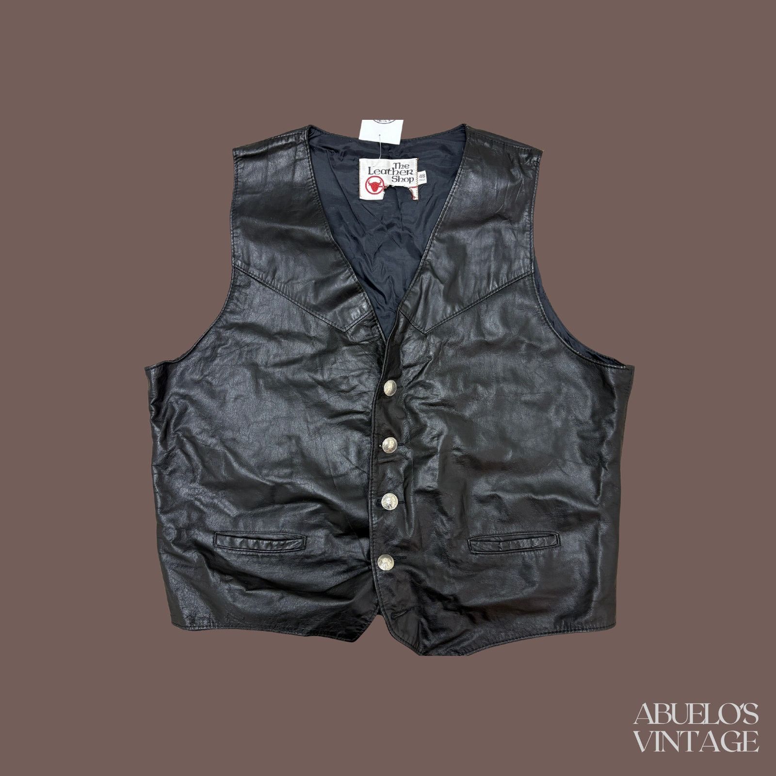 Sears VTG Leather Vest | Sears Black Button | 70s Biker Core Size US M / EU 48-50 / 2 - 1 Thumbnail