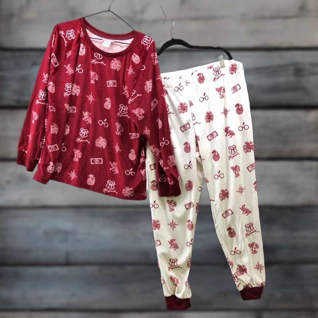Vintage Harry Potter Pajama Womens XL Velour Fleece Soft Jogger 2 Piece Burgundy Set Size 40" / US 18 - 1 Thumbnail