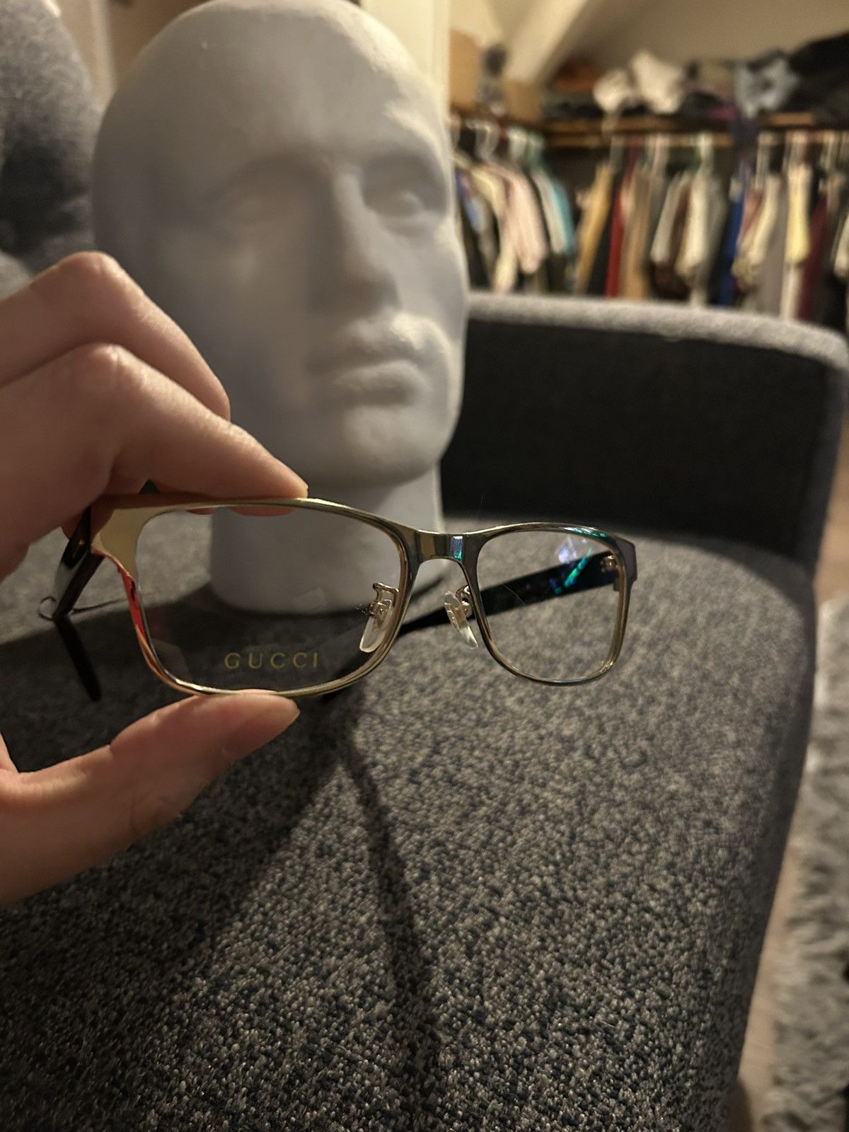 Gucci Gucci GG0274OJ 002 Gold Titanium Rectangular Glasses 55mm Size ONE SIZE - 2 Thumbnail