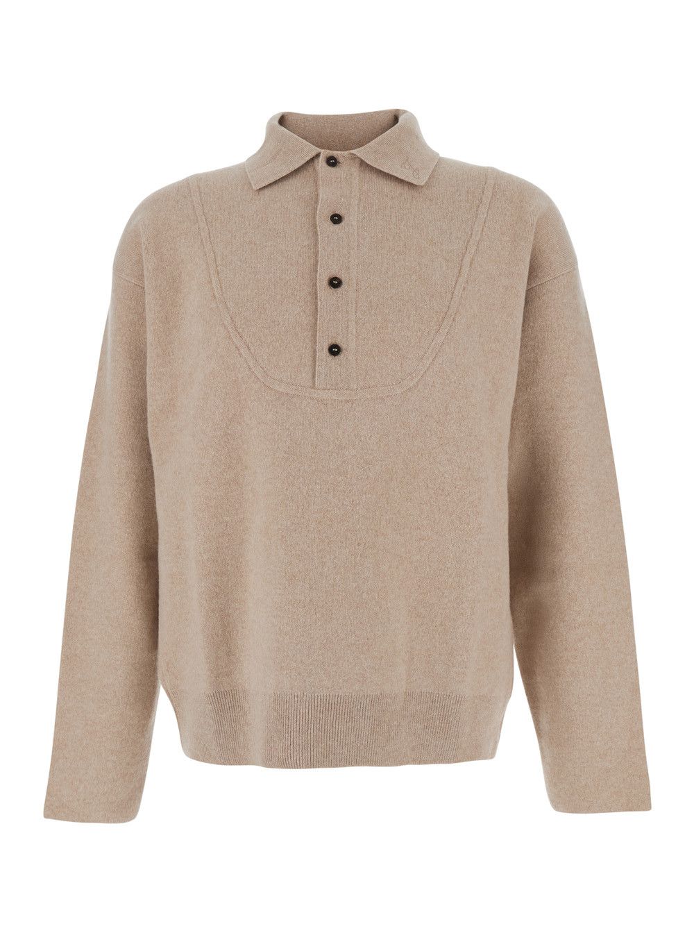 Jacquemus Beige Sweater with Polo Collar and Ribbed Details in Wool Man Size US XL / EU 56 / 4 - 1 Thumbnail