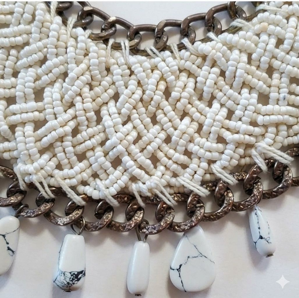 Handmade Necklace 18-24" Collar Woven Beaded Hand Crafted White Size ONE SIZE - 8 Thumbnail