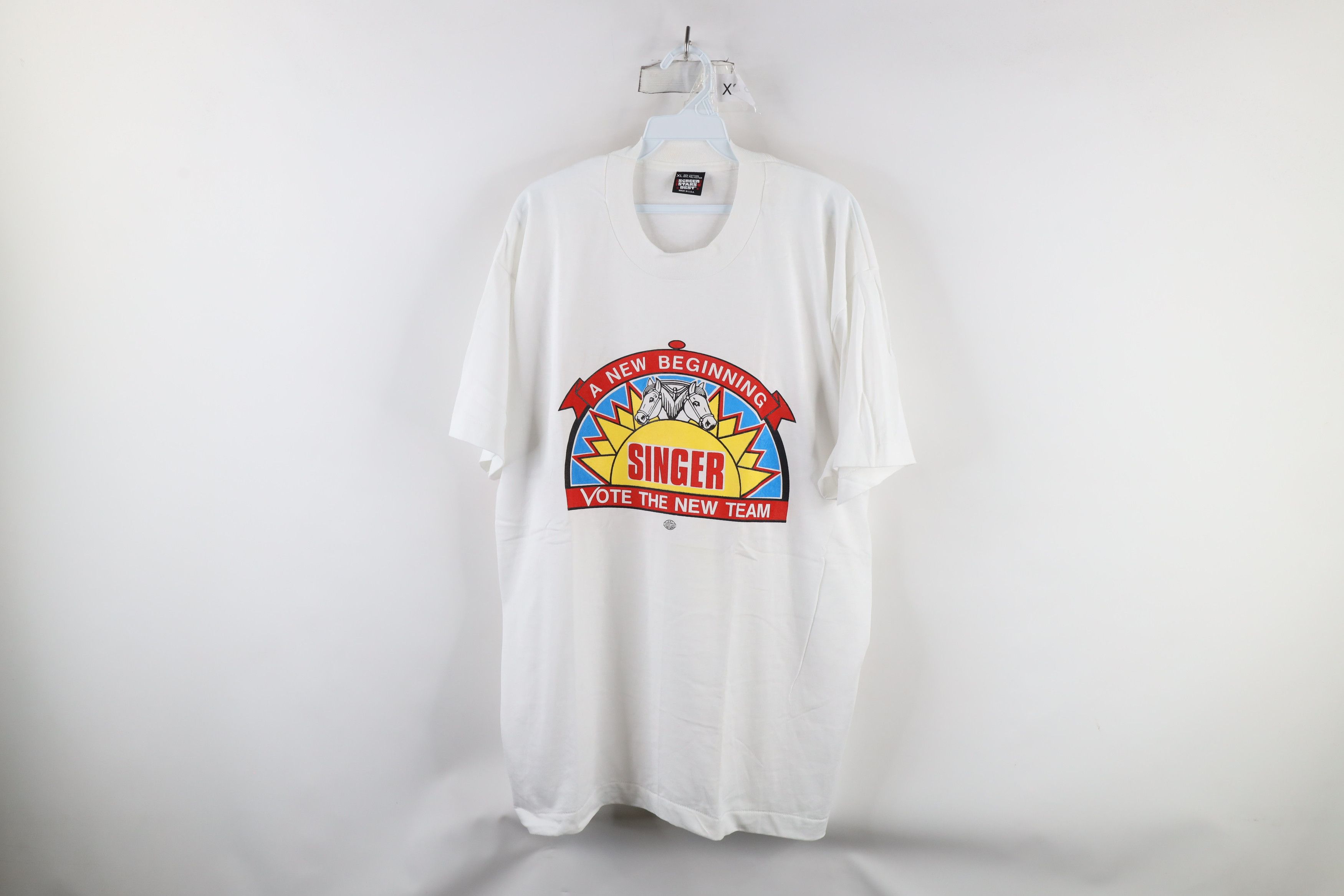 Vintage Deadstock Vintage 80s Leader Les Singer T-Shirt White USA Size US XL / EU 56 / 4 - 1 Thumbnail