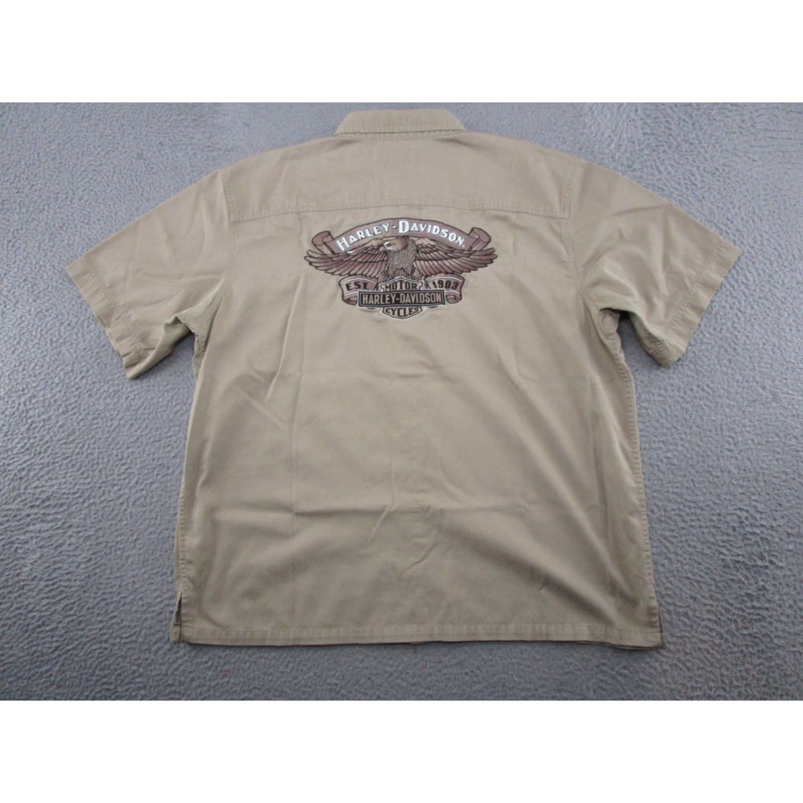 Harley Davidson Harley-Davidson Button Up Embroidered Short Sleeve Logo Biker XL Shirt Mens Casual Cotton Beig​e Embroidered Pockets Button-Down Collared Vintage No Size US 36 / EU 52 - 2 Thumbnail
