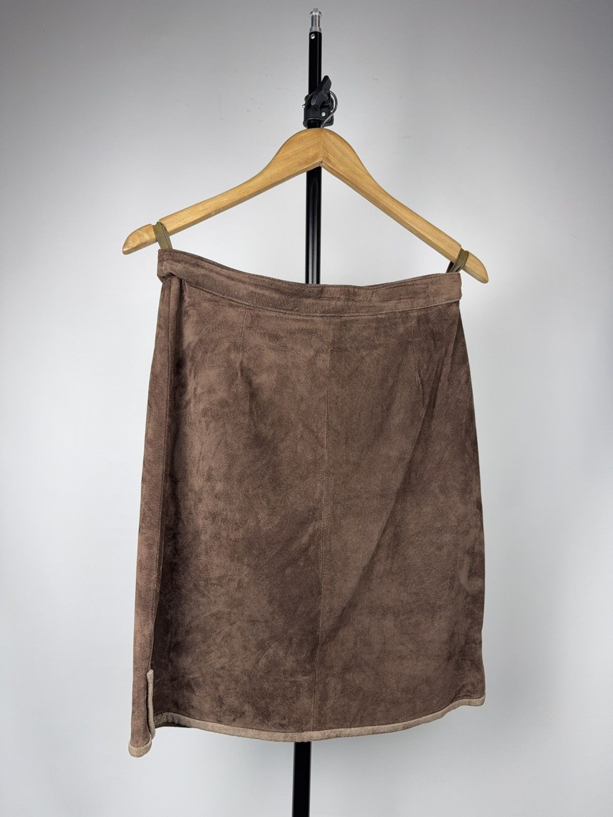 Genuine Leather Avant Garde 90s Y2K Retro Vintage Brown Leather Midi Skirt Size 29" - 1 Thumbnail
