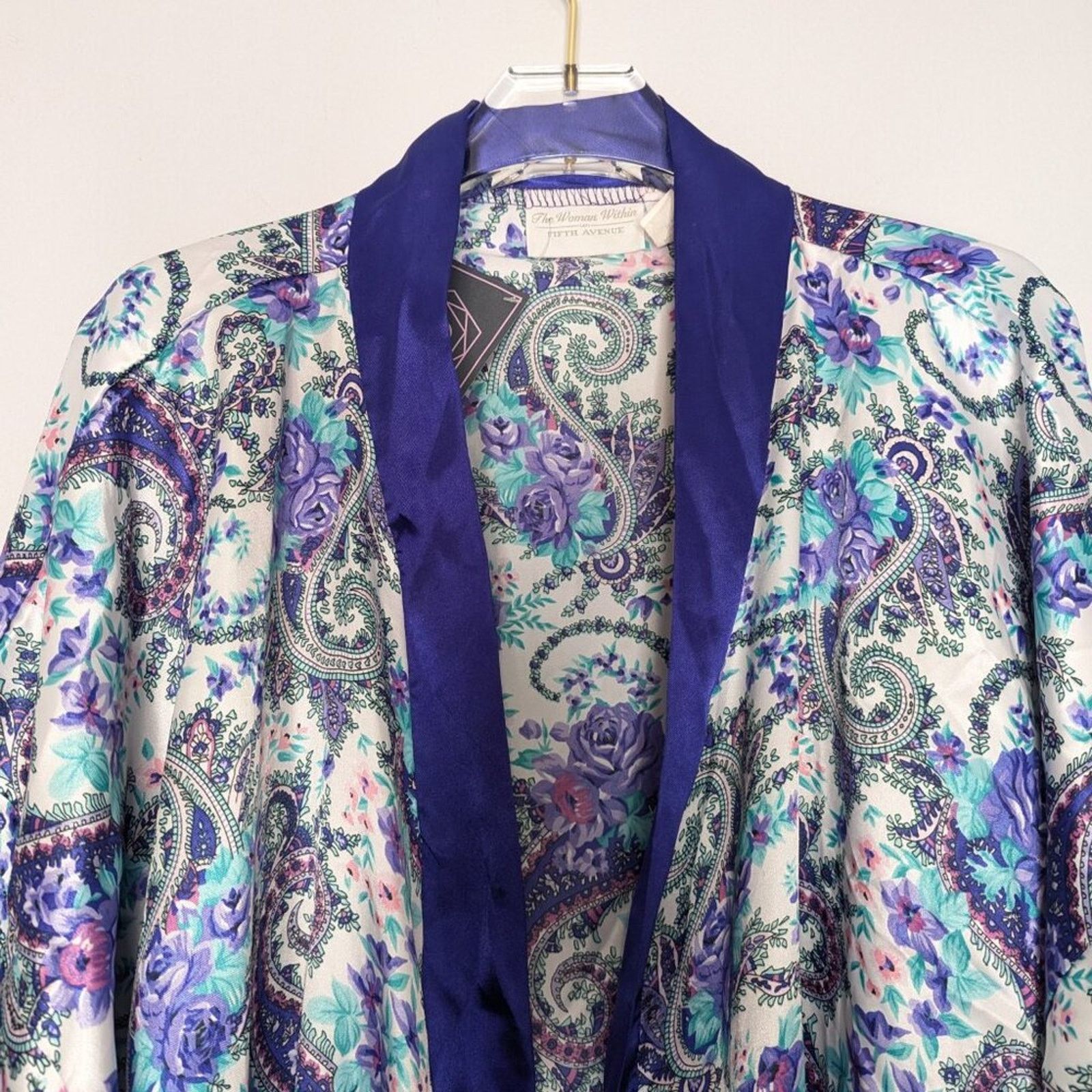 Vintage Vintage 80s Purple Floral Paisley Long Sleeve Tie Waist Robe Size ONE SIZE - 4 Thumbnail