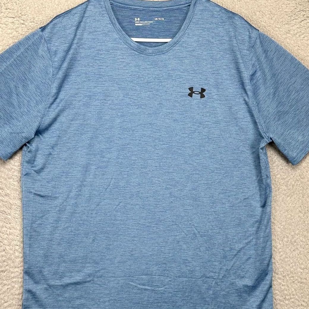 Under Armour Under Armour T-Shirt Mens Large Blue Loose Fit Short Sleeve Logo Crew Neck Breathable Polyester Spandex Size US L / EU 52-54 / 3 - 2 Thumbnail