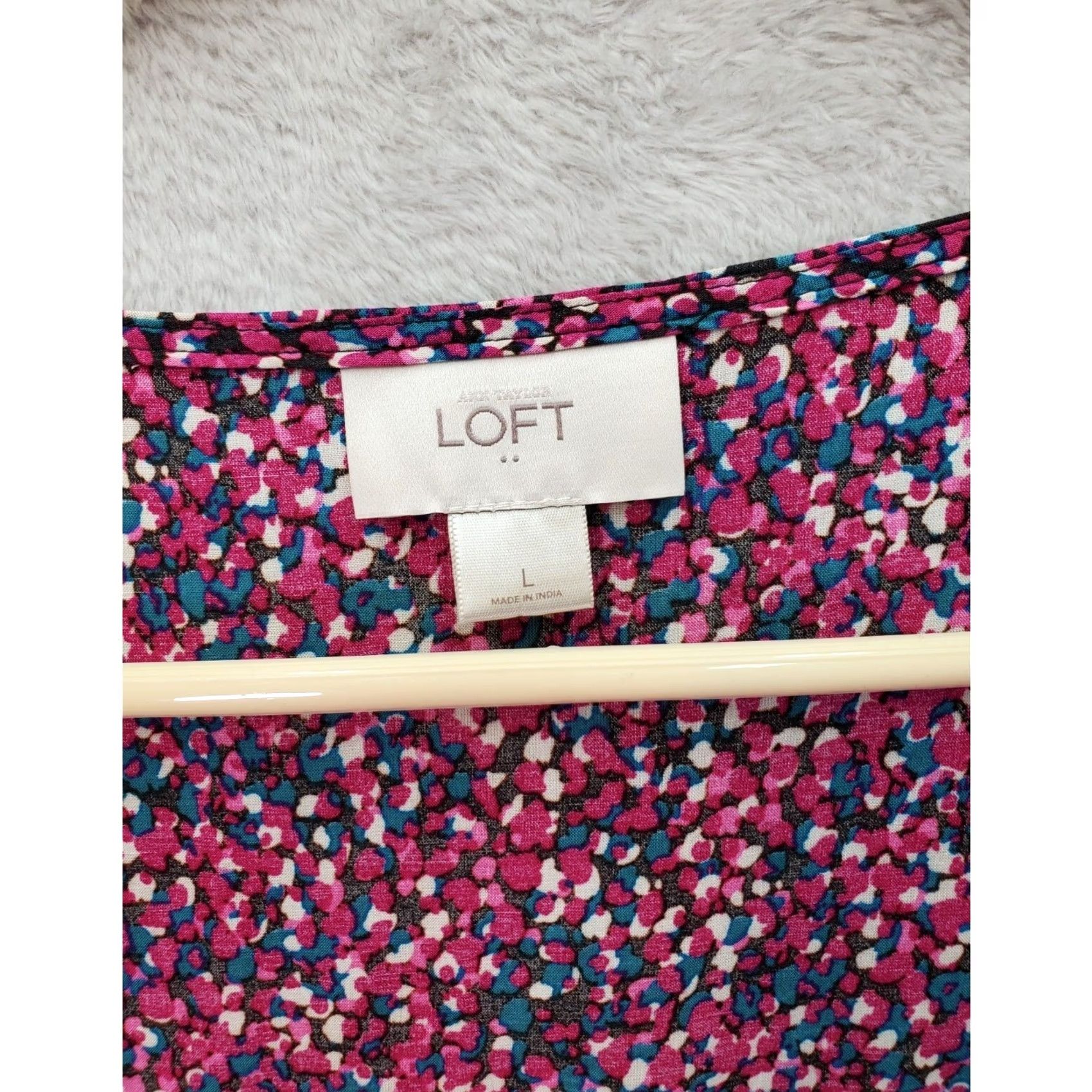 Loft LOFT Tank Top Womens Large Magenta Teal Floral Ruffle Sleeveless V Neck Pullover Size L / US 10 / IT 46 - 5 Thumbnail