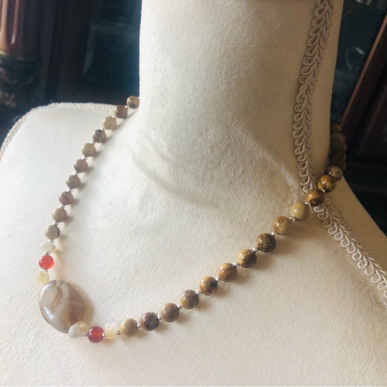 Handmade Handcrafted marble genuine jasper carnelian citrine necklac Size ONE SIZE - 3 Thumbnail