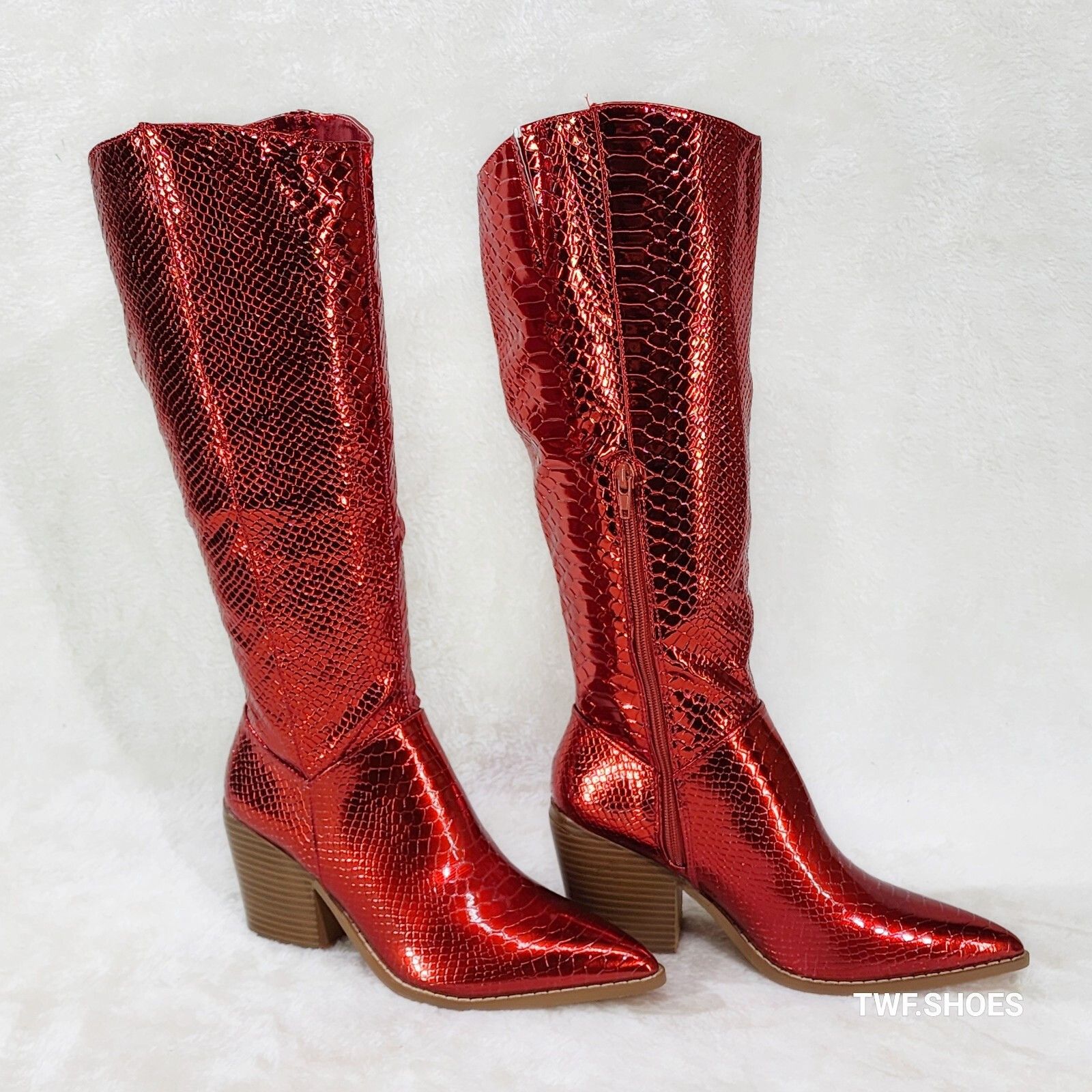 Other Static Cowboy Gloss Metallic Snake Knee High Western Cowgirl Size US 11 / IT 41 - 4 Thumbnail