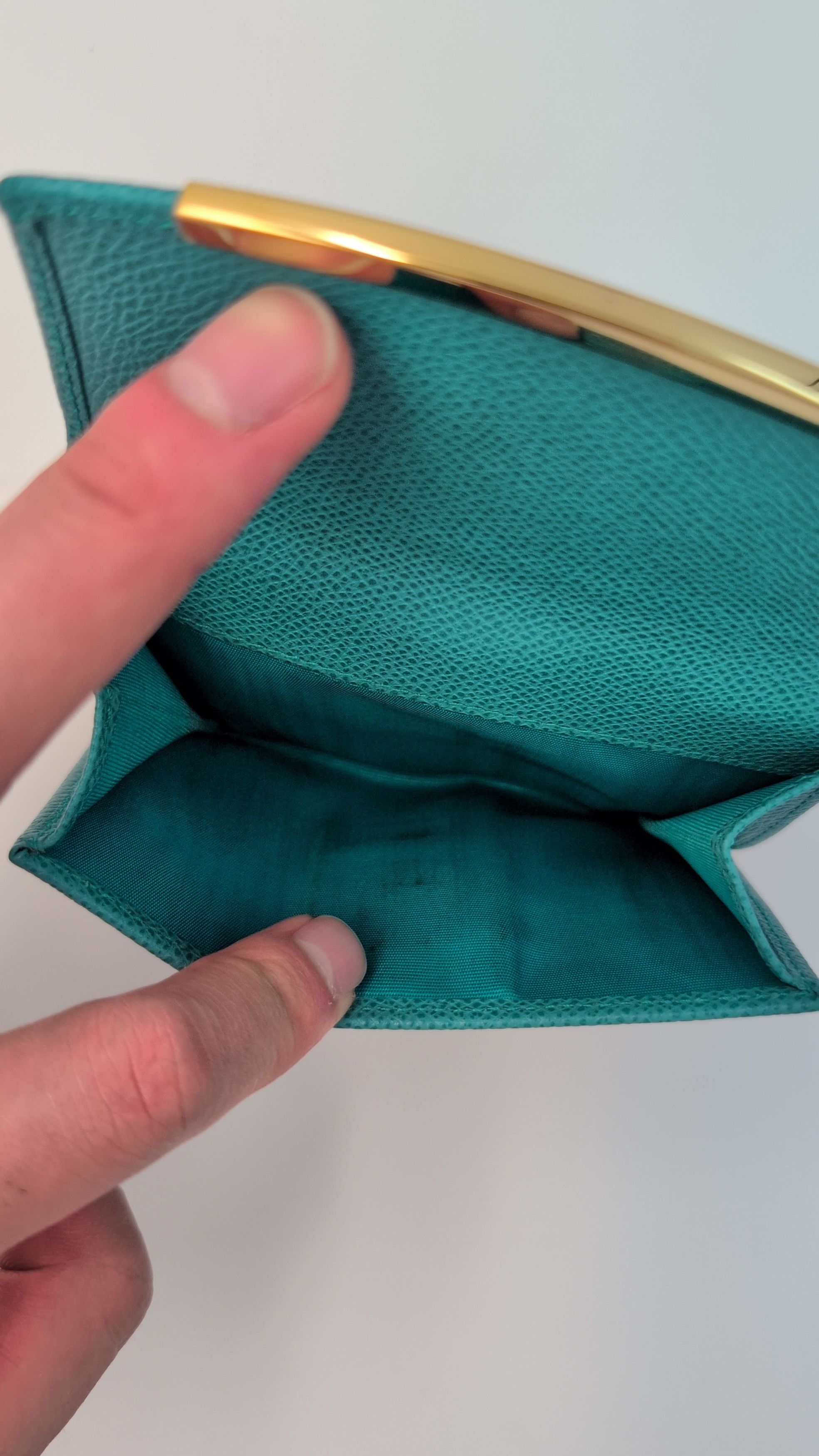 Salvatore Ferragamo Dark Aqua Green Fold-Over Clasp Leather Purse Size ONE SIZE - 8 Thumbnail