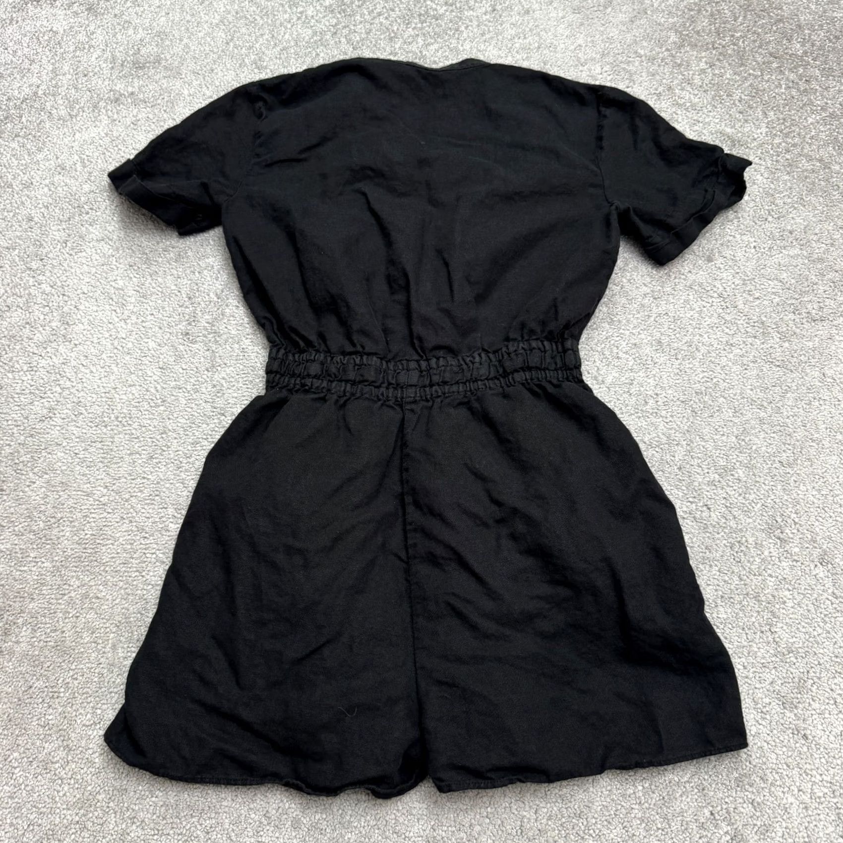 Zara Zara Linen Blend Button Up Romper Women XS Black Elastic Waist Short Sleeve Boho Size 26" / US 2 / IT 38 - 2 Thumbnail