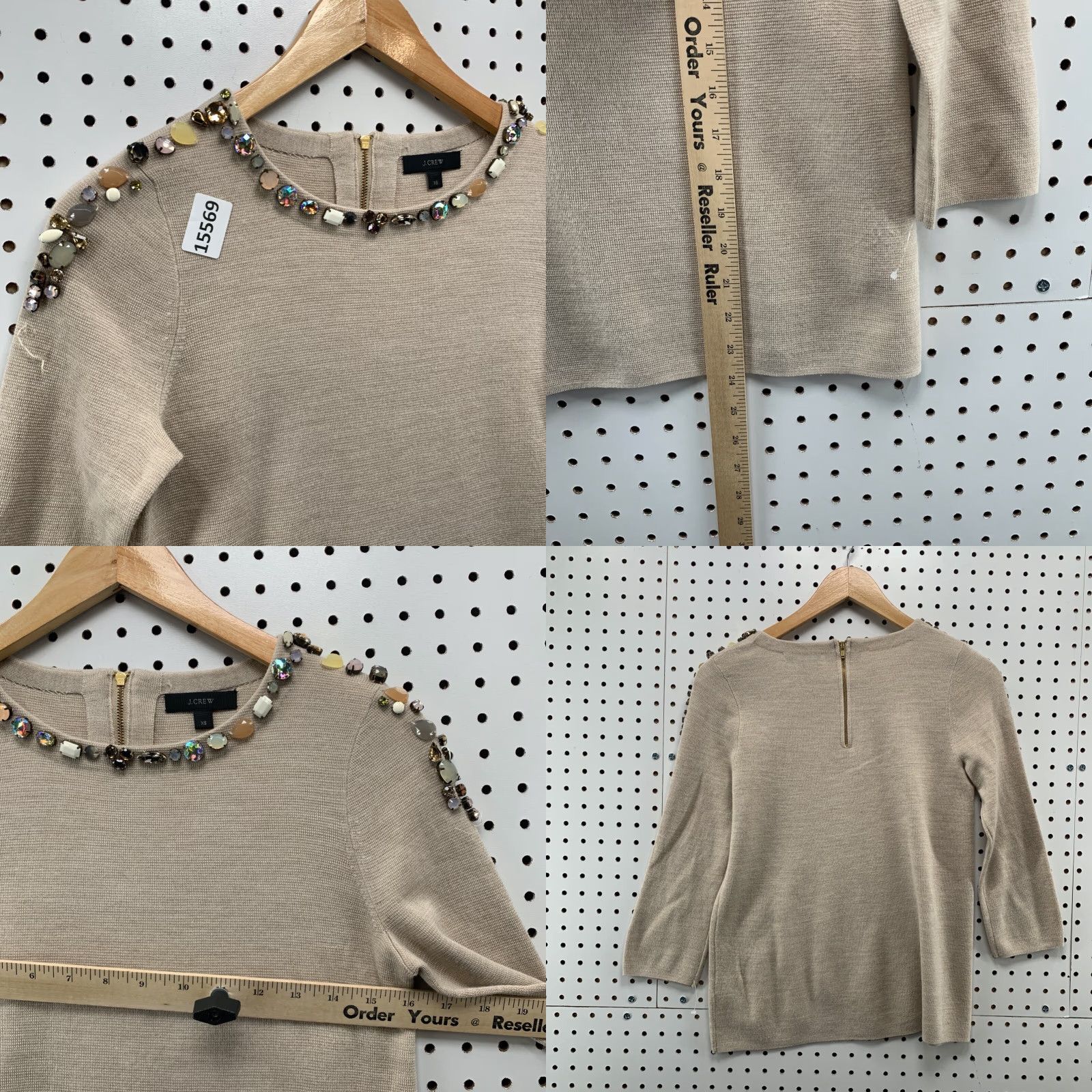 J.Crew J.CREW KNIT RHINESTONE EMBELLESHED SWEATER XS 3/4 Sleeve Beige Women Knit Rhinestone Embellished Sweater XS Beige Size XS / US 0-2 / IT 36-38 - 8 Thumbnail