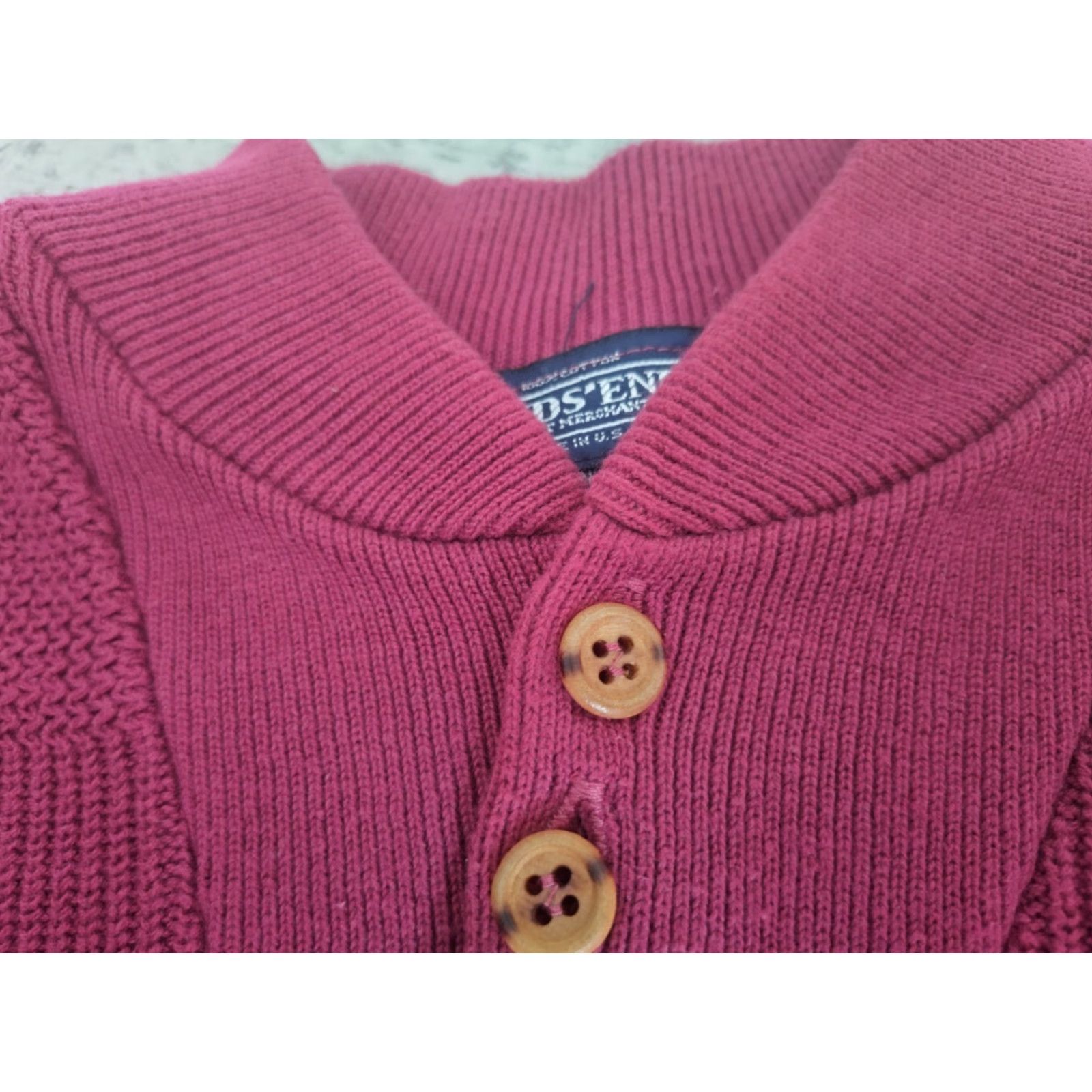 Lands' End VINTAGE Lands' End Sweater Mens Large Red Henley Ribbed 90s USA Size US L / EU 52-54 / 3 - 6 Thumbnail