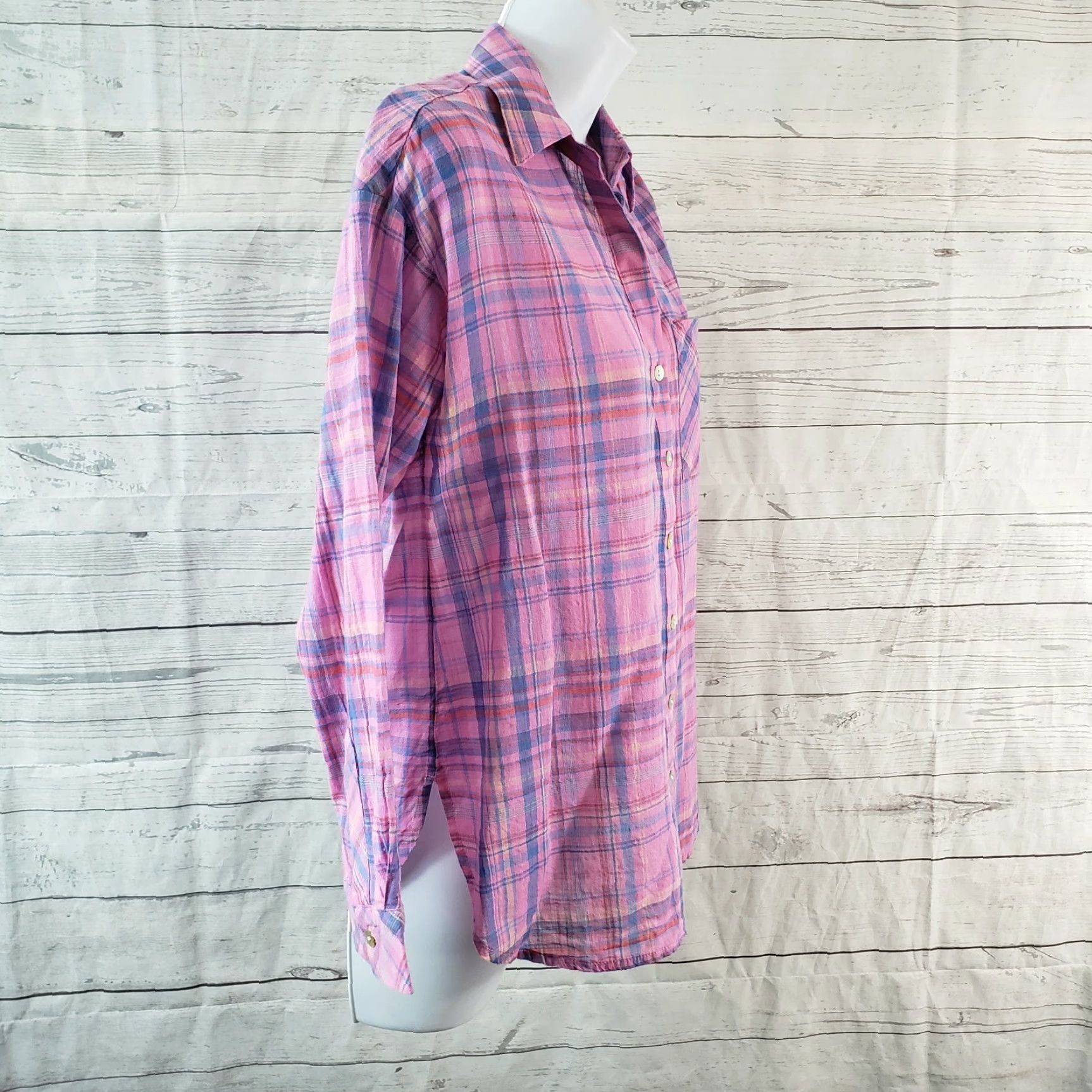 J. Jill J. Jill Womens Button-Up Shirt XS/PX Pink Blue Plaid Cotton Long Sleeve Shirt Womens XS PXS Pink Plaid Cotton Long Sleeve Size XS / US 0-2 / IT 36-38 - 3 Thumbnail