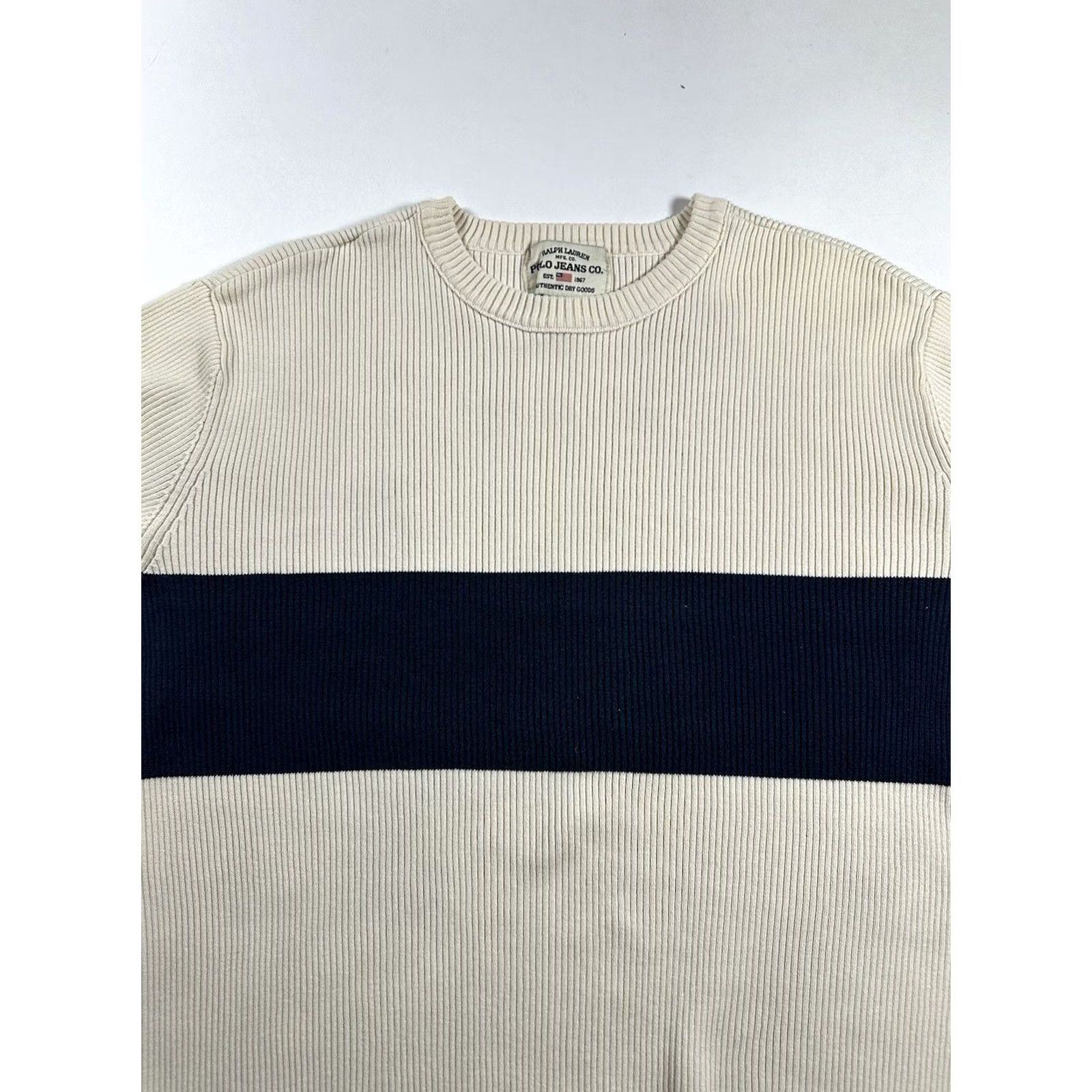 Ralph Lauren VINTAGE Polo Jeans Co Ralph Lauren Sweater Cream Navy Stripe Small Cotton Ribbed Size US S / EU 44-46 / 1 - 3 Thumbnail