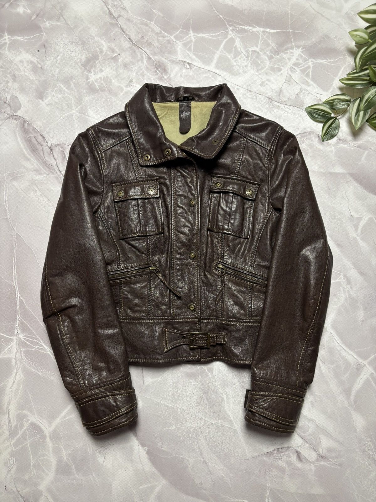Gypsy Gipsy by Mauritius Leather Jacket Brown Biker Moto Utility Size M / US 6-8 / IT 42-44 - 3 Thumbnail